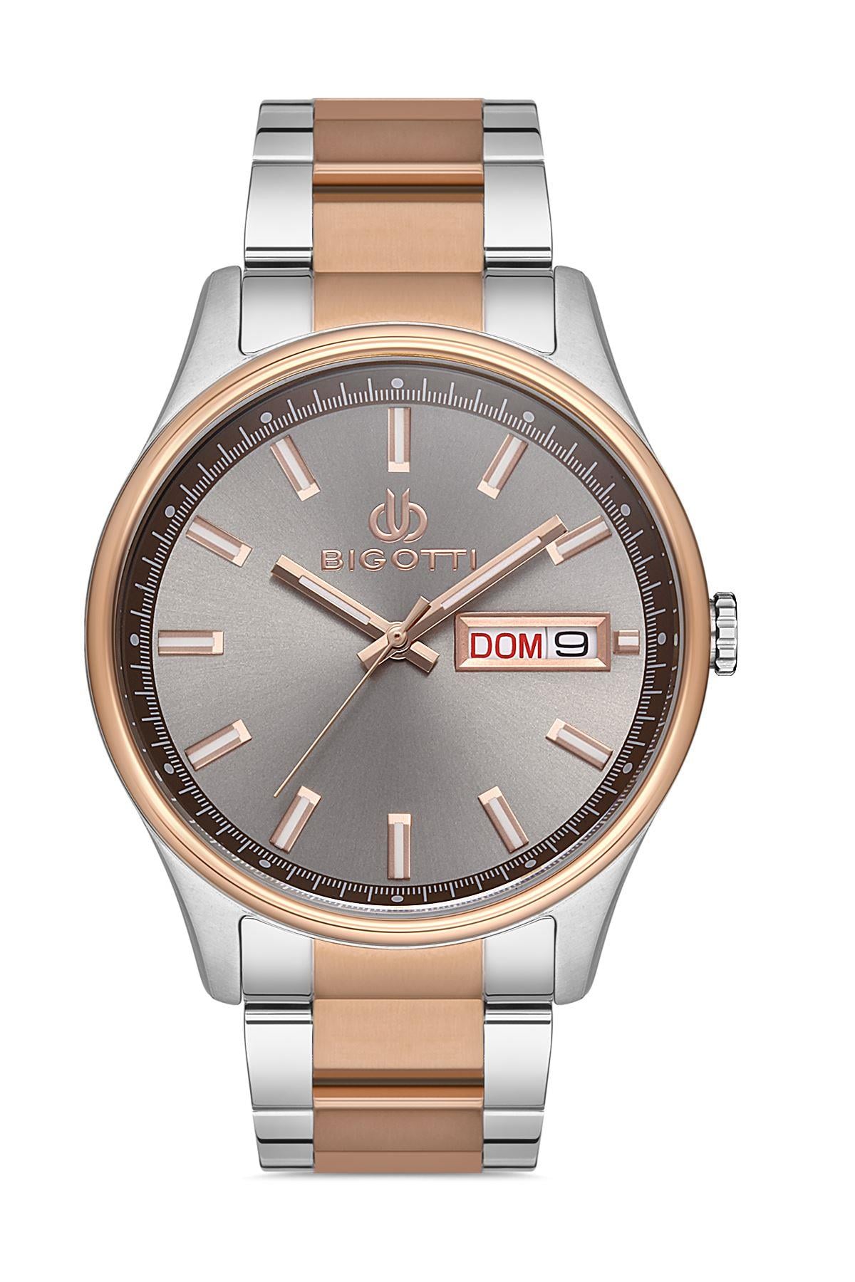 Bigotti Milano Spor Metal Klasik Gri Kadran Rose Gold Gümüş Çift Renk Erkek Kol Saati BG.1.10255.3