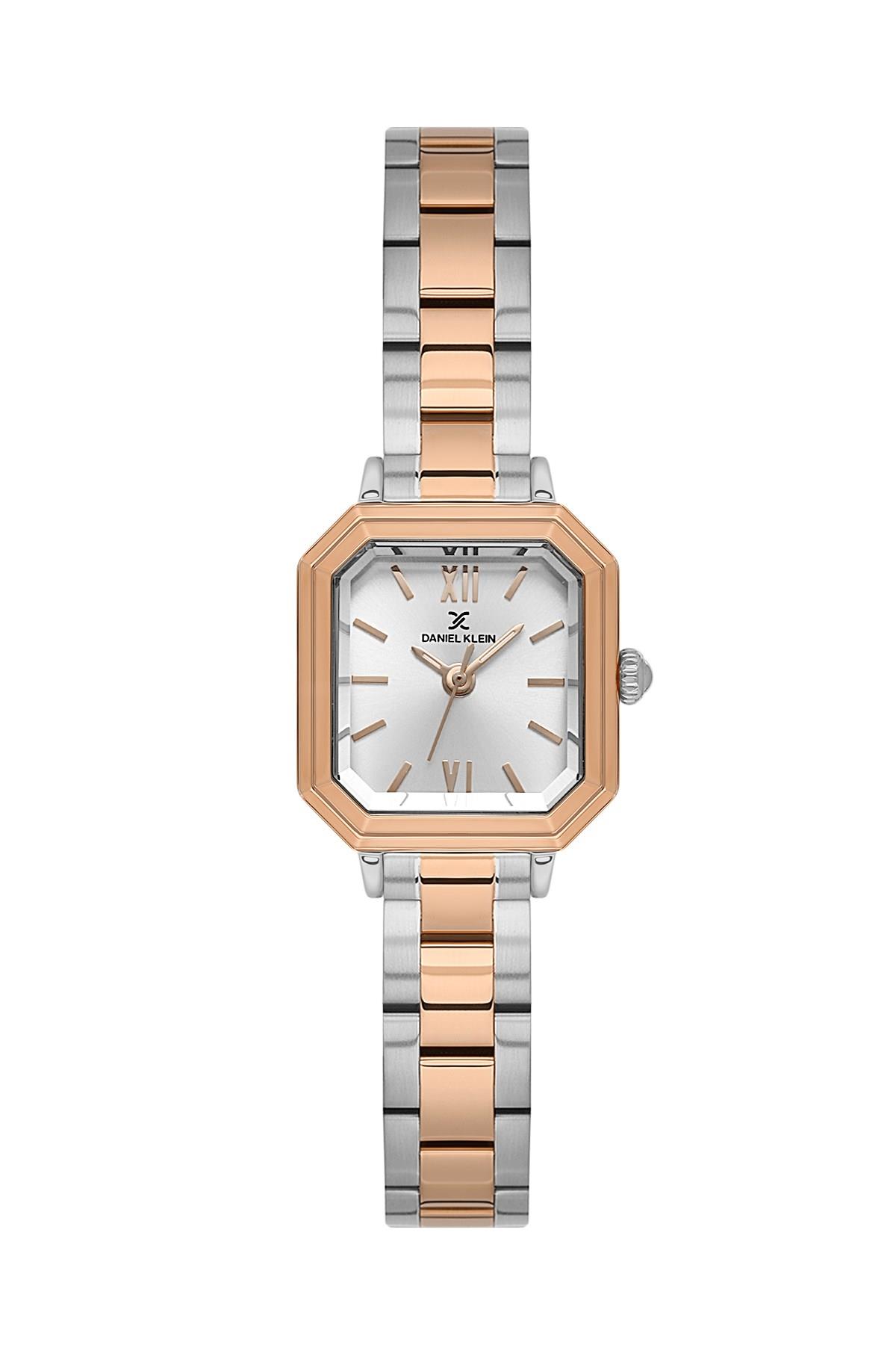 Daniel Klein Premium Kare Beyaz Kadran Gümüş Gold Çift Renk Kadın Kol Saati DKE.1.10870-7