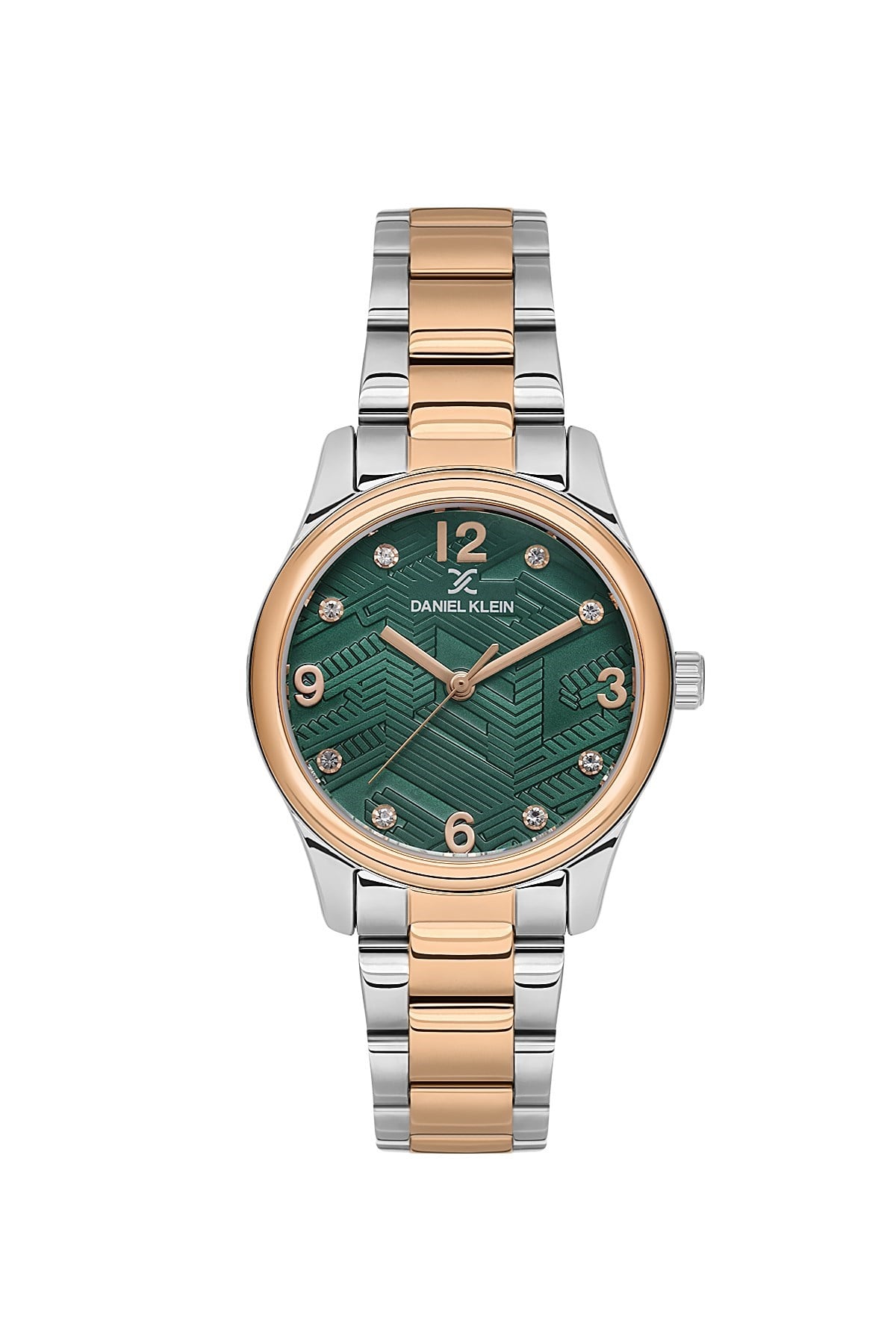 Daniel Klein Metal Rose Gold Gümüş Çift Renk Yeşil Kadran Sade Kadın Kol Saati DK.1.13953-6