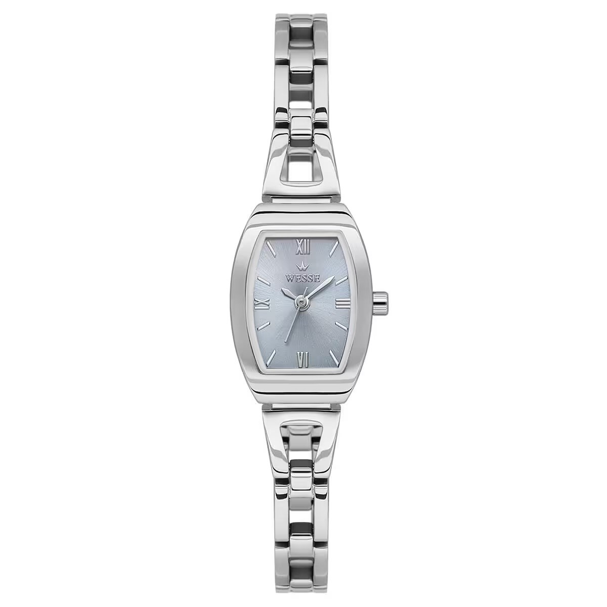Wesse Metal Çelik Gümüş  Renk Kasa Kordon Kare Mavi Kadran Retro künye Model Sade Kadın Kol Saati WWL117401