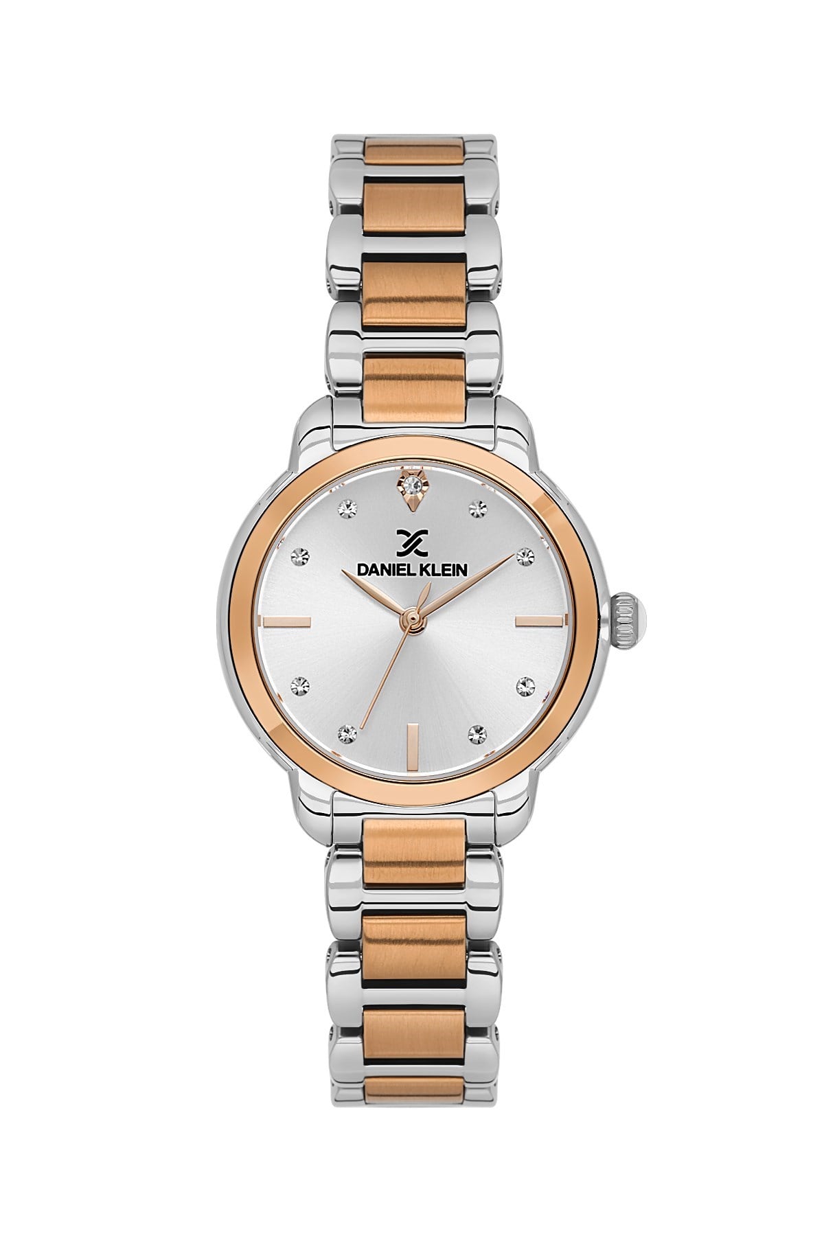 Daniel Klein Metal Rose Gold Gümüş Çift Renk Beyaz Kadran Sade Kadın Kol Saati DK.1.14126-7