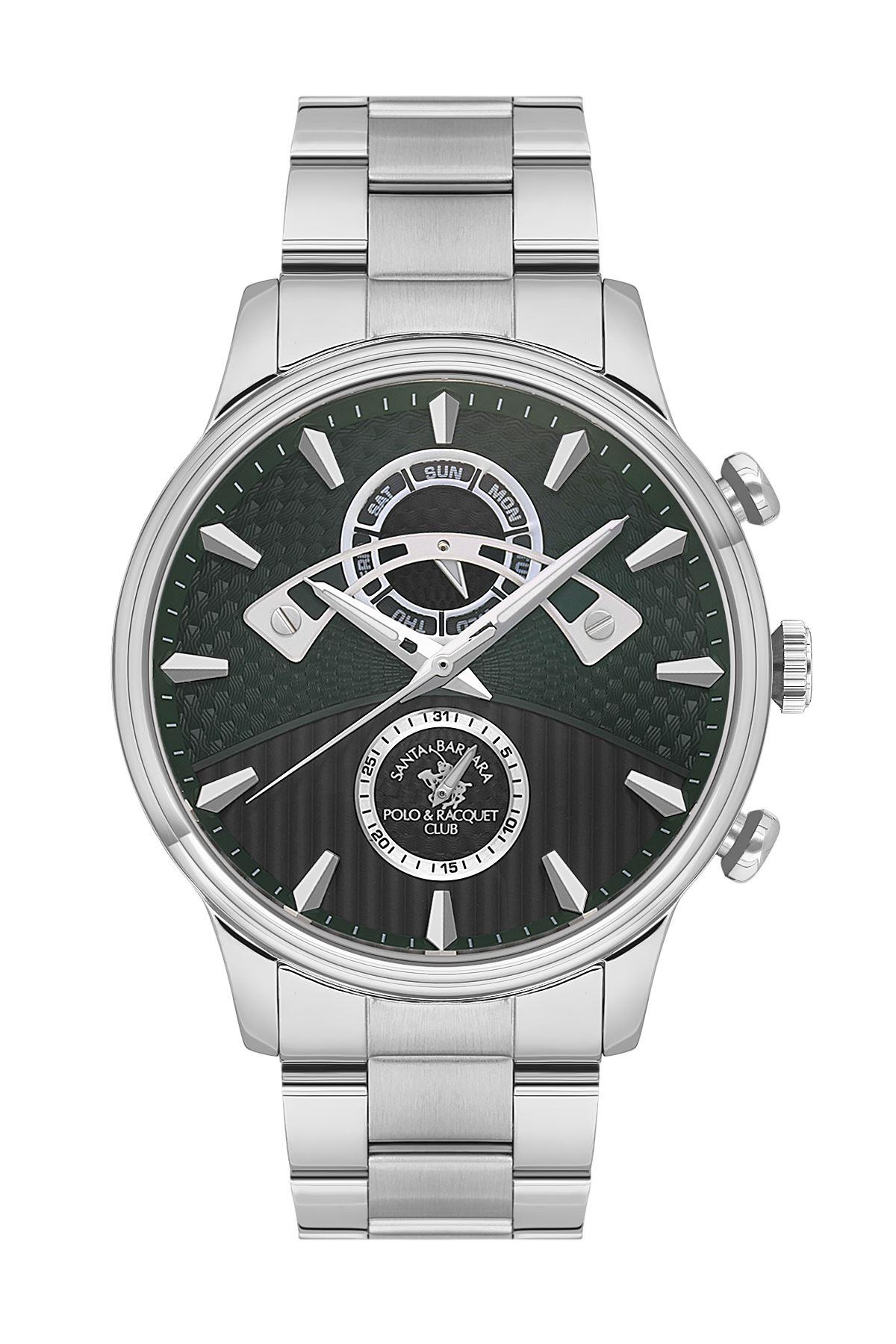 Santa Barbara Polo & Racquet Club Spor Çelik Takvimli Yeşil Kadran Erkek Kol Saati SB.1.10592-3
