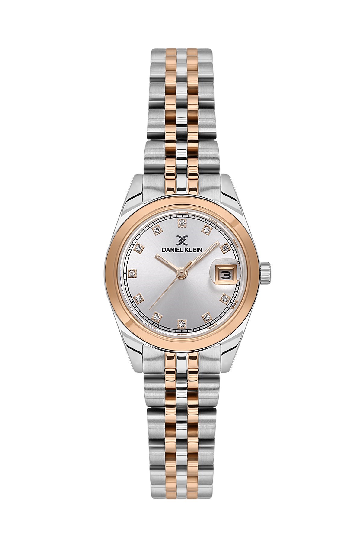 Daniel Klein Metal Rose Gold Kasa Kordon Yuvarlak Beyaz Takvimli Kadran Kadın Kol Saati DKE.1.11003-5