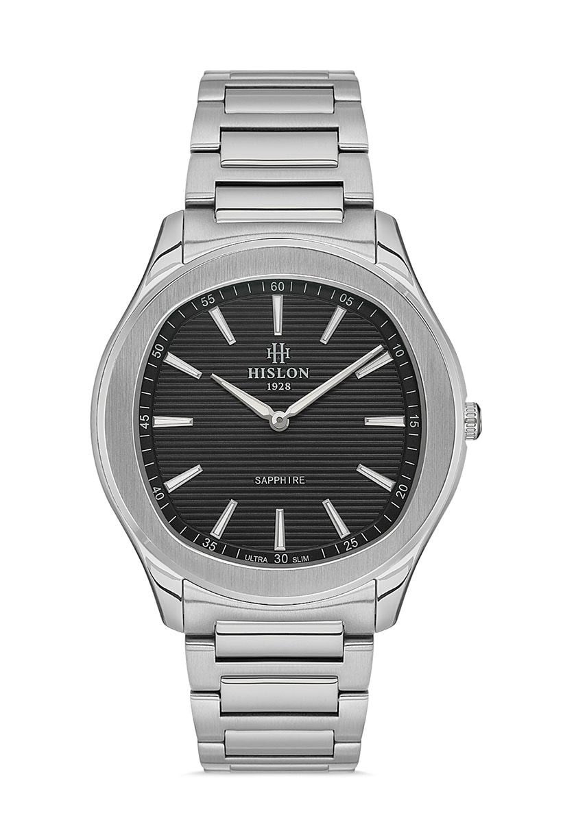Hislon Çelik Klasik Safir Cam Ultra İnce Siyah Kadran Erkek Kol Saati CL148S-04SS