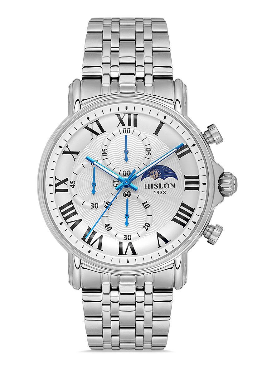 Hislon Çelik Metal Gümüş Renk Kronometreli Spor Erkek Kol Saati TM112S-02SS