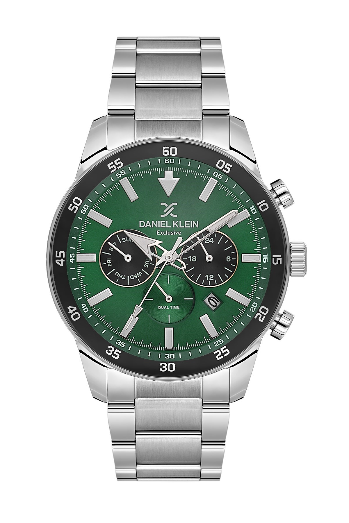 Daniel Klein Metal Gümüş Renk Kasa Kordon Yeşil Kadran Japon Multifonksiyon Mekanizma Spor Erkek Kol Saati DK.1.14256-3
