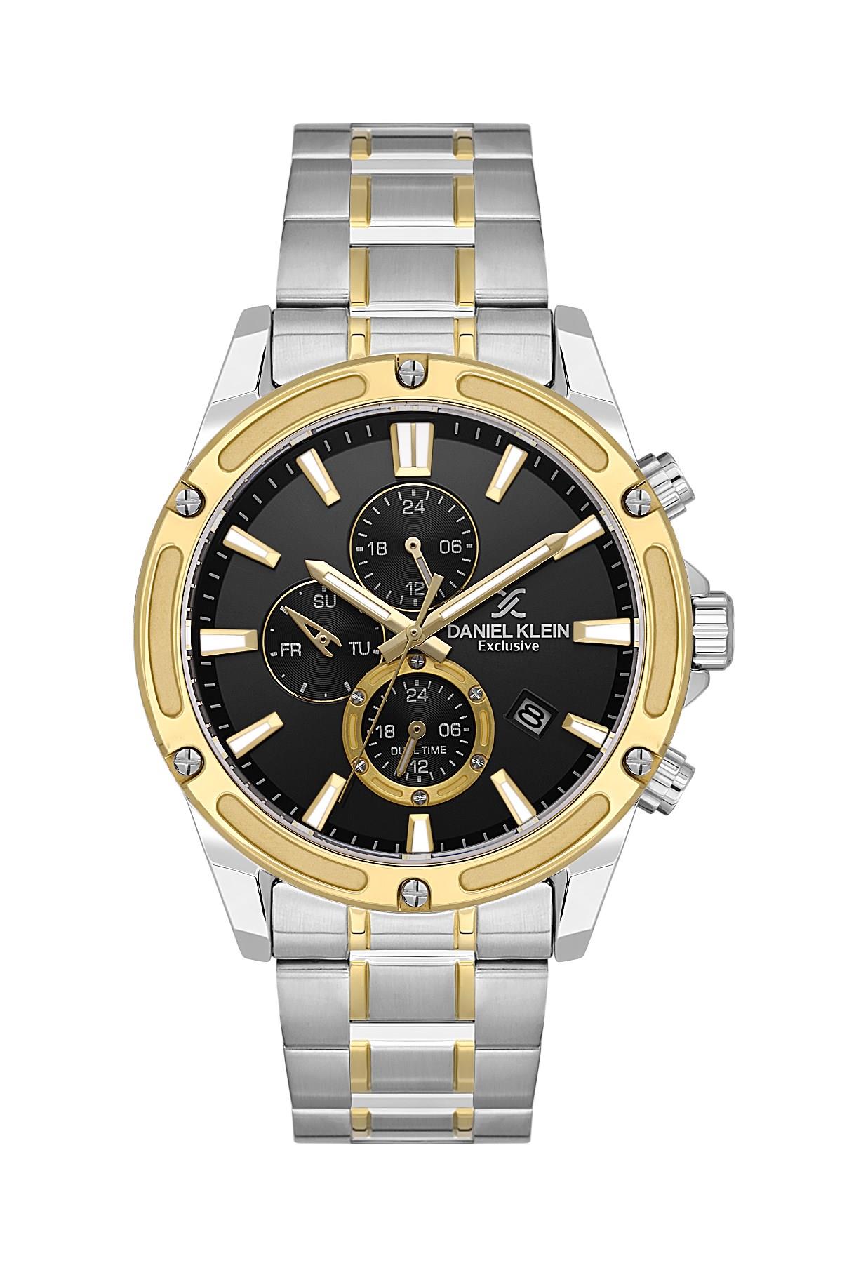 Daniel Klein Exclusıve Çelik Siyah Renk Kadran Gümüş ve Gold Kasa Kordon Fonksiyonlu Spor Erkek Kol Saati DK.1.14225-4