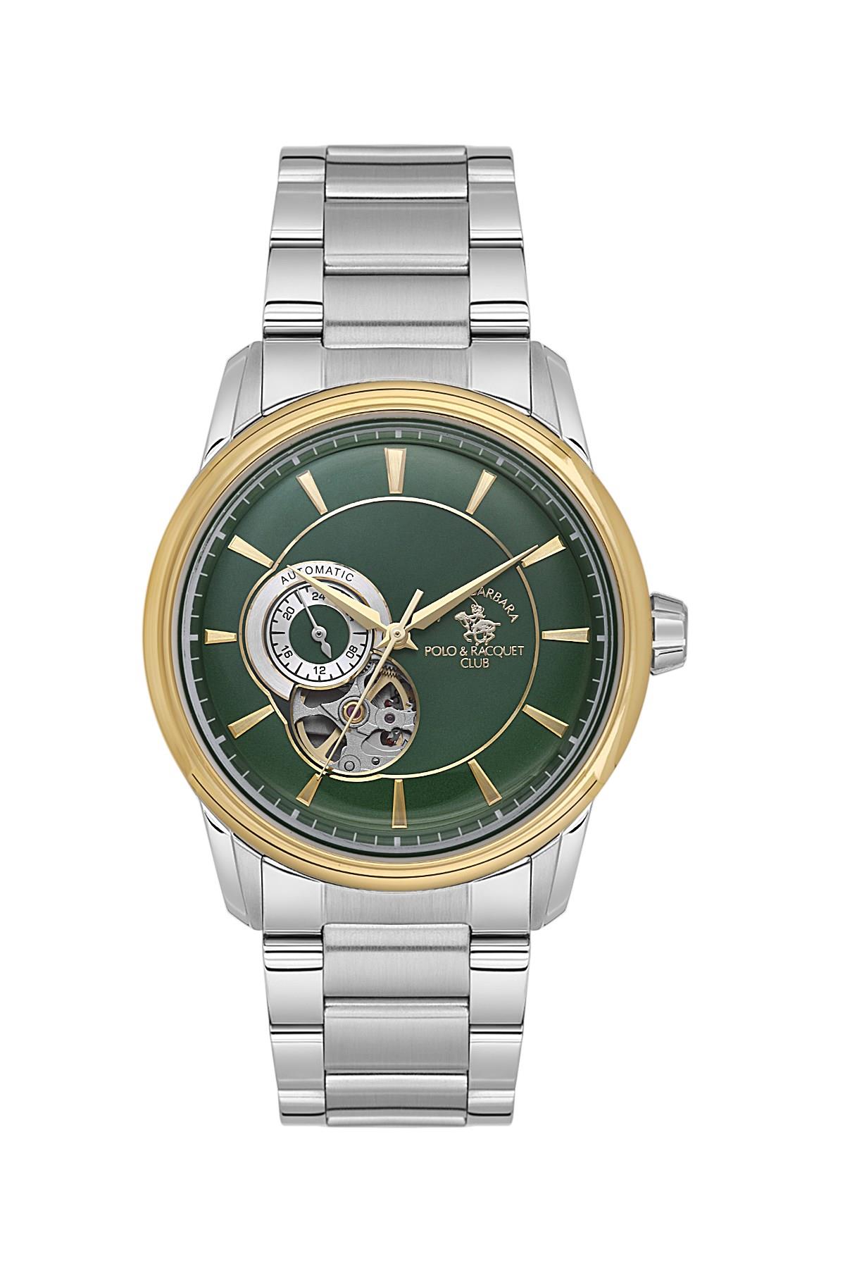 Santa Barbara Polo & Racquet Club Metal Çelik Altın Gold Çerçeve Yeşil Kadran Otomatik Erkek Kol Saati SB.1.10670-4