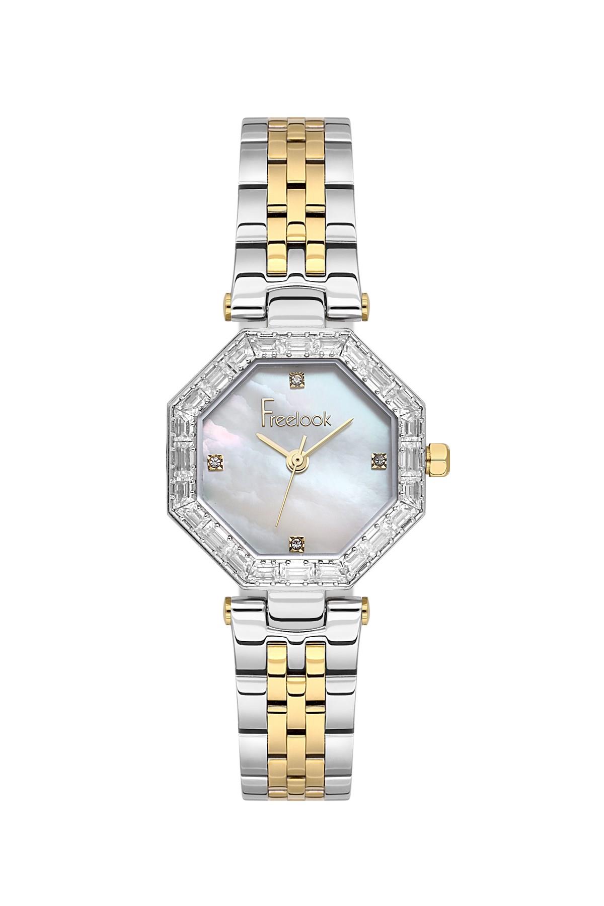 Freelook Tasarımlı Taşlı Kasa Çift Renk Çelik Kadın Kol Saati FL.1.10529-4