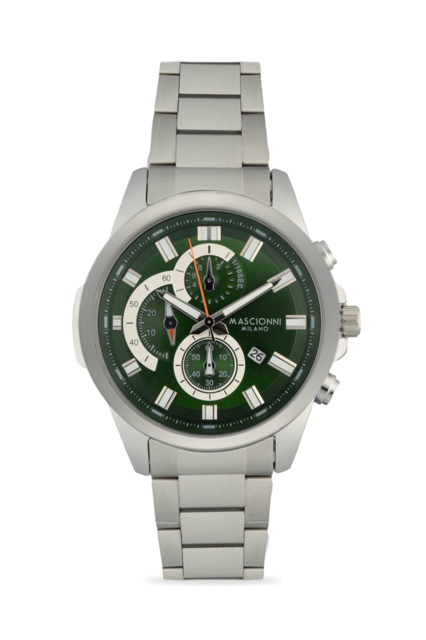 Mascionni Spor Gümüş Kasa Yeşil Kadran Erkek Kol Saati M.1.2397-03