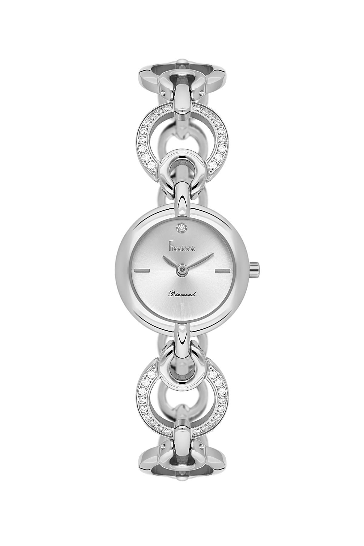 Freelook Fantazi Künye Model Dıamond Sertifikalı Taşlı Gümüş Renk Çelik Kadın Kol Saati FL.4.10020-2