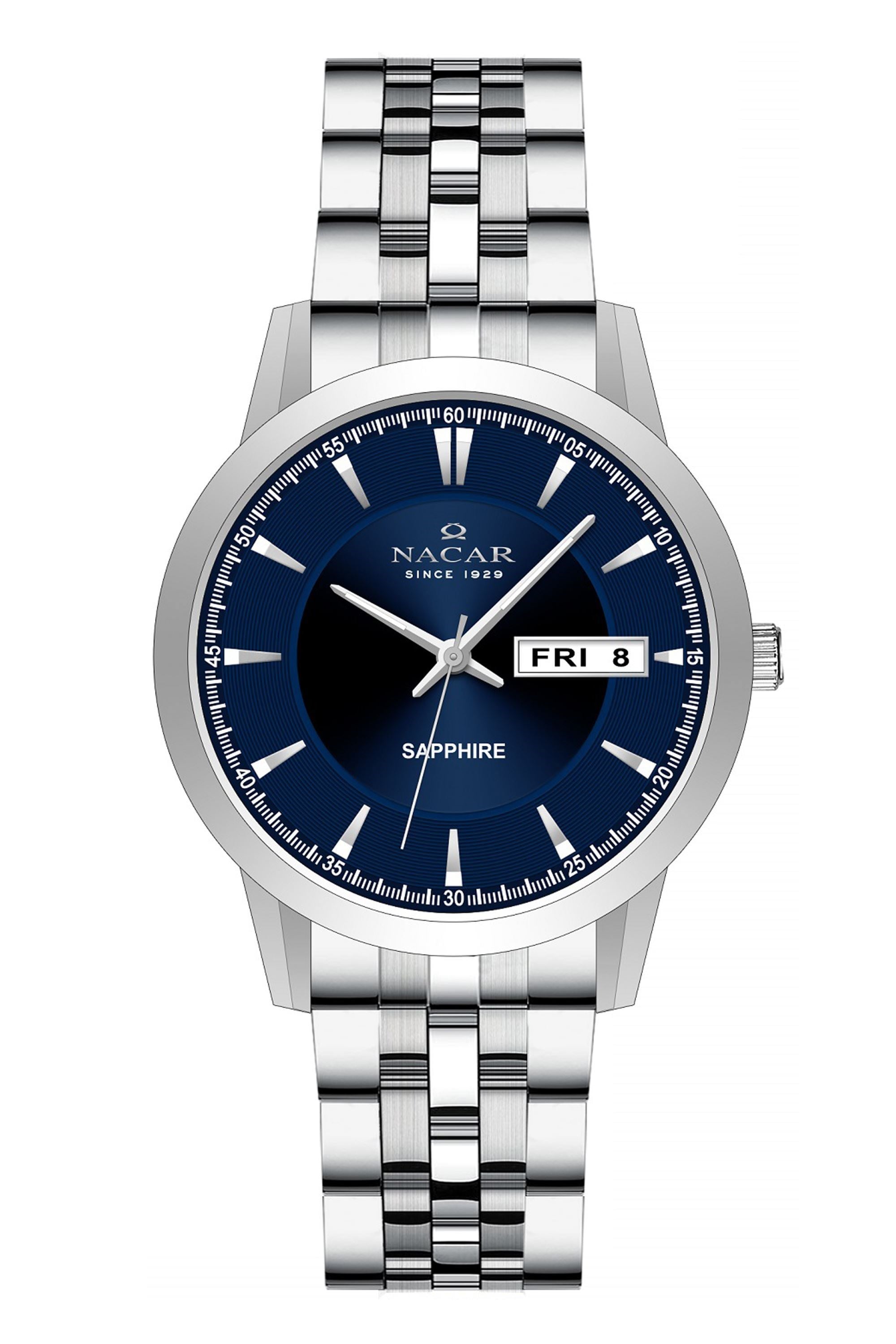 Nacar Klasik Çelik Yuvarlak Kasa Safir Cam Lacivert  Kadran Takvimli Erkek Kol Saati NC31-294740-ALM