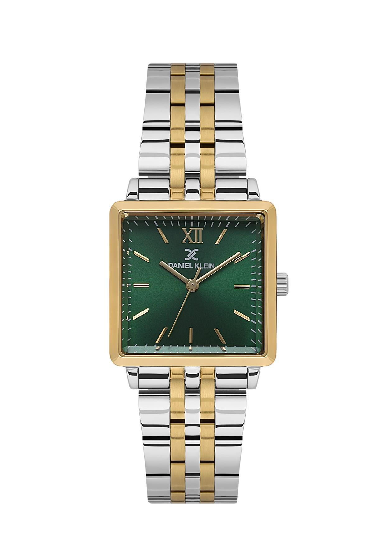 Daniel Klein Premium Kare Gold Kasa Yeşil Kadran Gold Metal Kordon Kadın Kol Saati  DK.1.13941-5