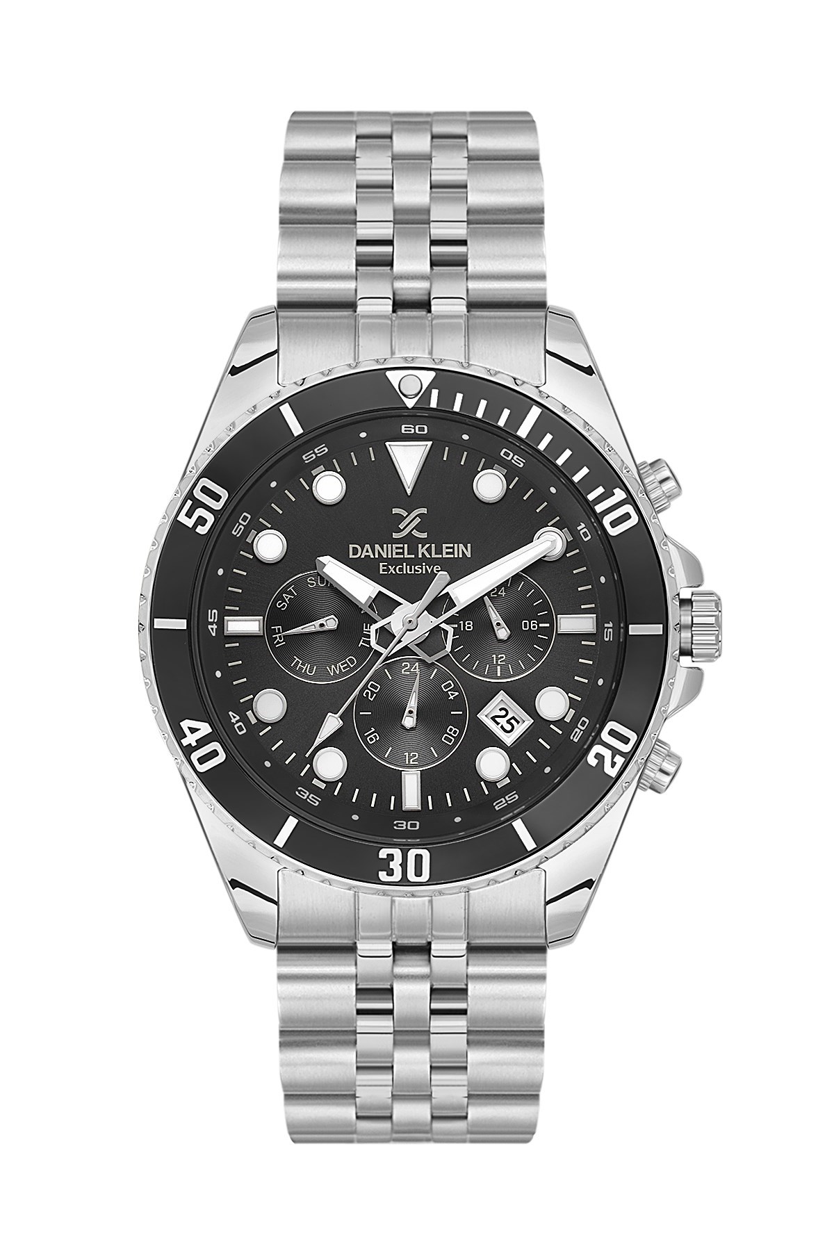 Daniel Klein Metal Gümüş Renk Siyah Kadran Japon Multifonksiyon Makine Spor Erkek Kol Saati DK.3.10033-1