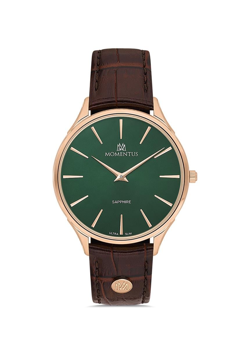 Momentus Deri Kordonlu Klasik Model Safir Cam Erkek Kol Saati EM349R-15KR 