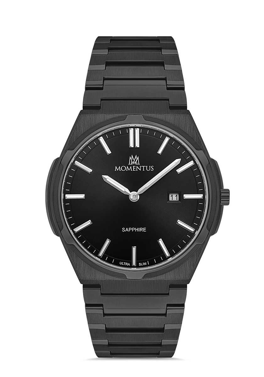 Momentus Çelik Füme Renk Klasik Ultra İnce Siyah Kadran Safir Cam Erkek Kol SaatiEM390N-04SS