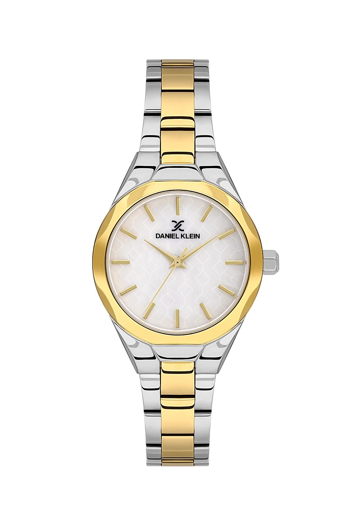 Daniel Klein Premium Metal Altın Gold Gümüş Çift Renk Beyaz Kadran Kadın Kol Saati DK.1.13965-4
