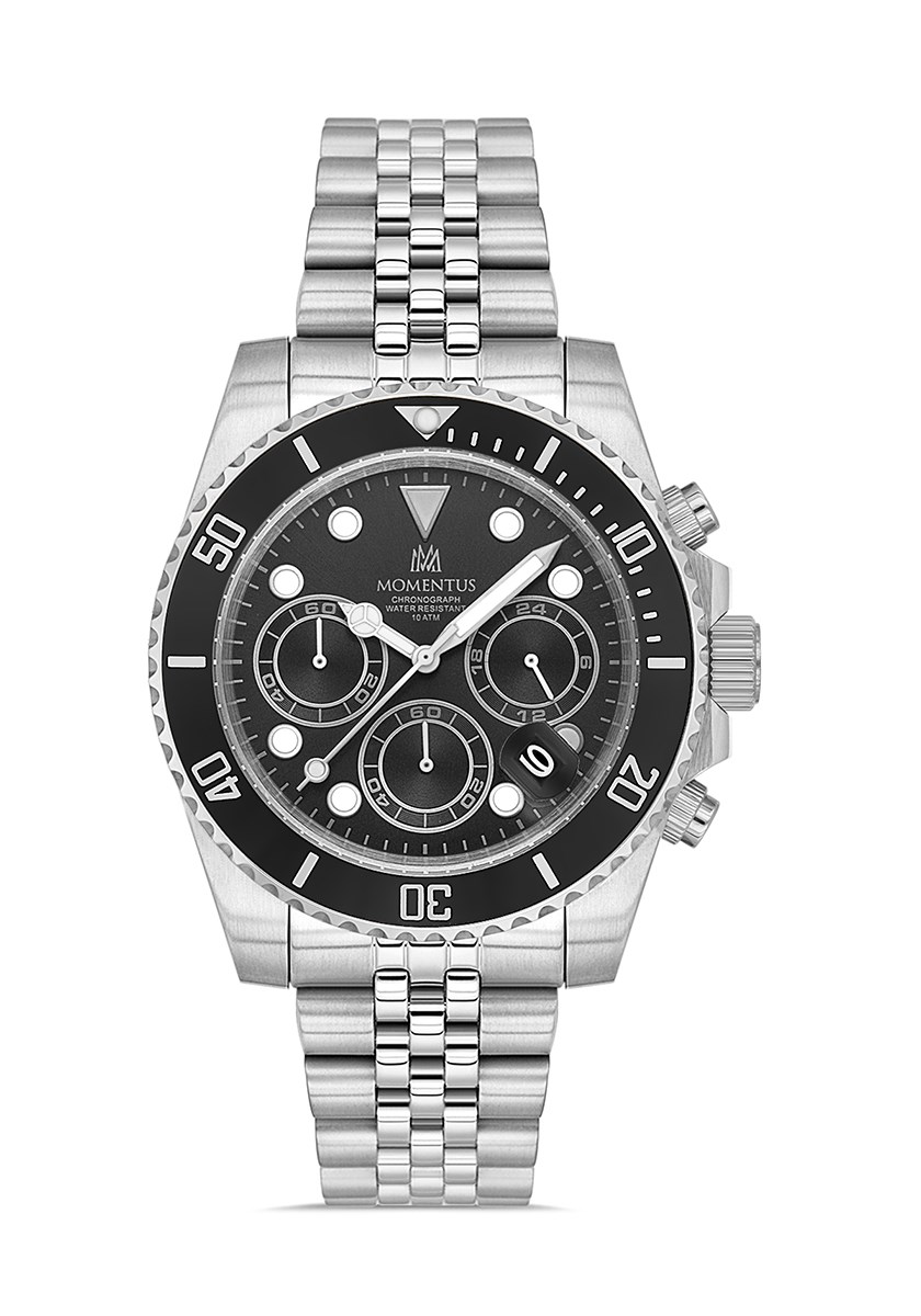 Momentus Çelik Spor Siyah Kadran Kronometre Fonksiyonlu Erkek Kol Saati SC360T-04SS