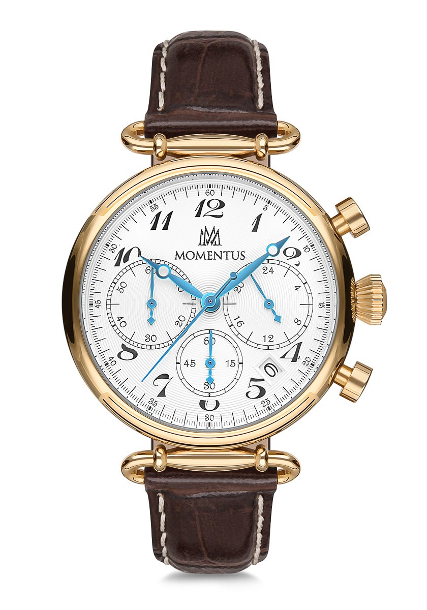 Momentus Kahverengi Deri Kordon  Beyaz Kadran Gold Kasa Spor Köstekli Model Kadın Kol Saati TC250G-02KG