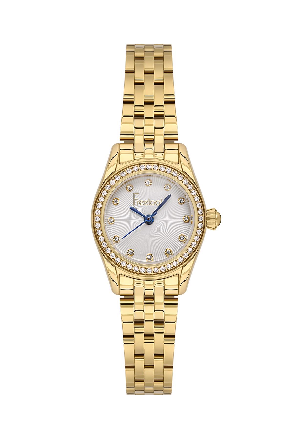 Freelook Yuvarlak Beyaz Kadran Altın Gold  Renk Taşlı Kasa Kadın Kol saati FL.1.10544-2