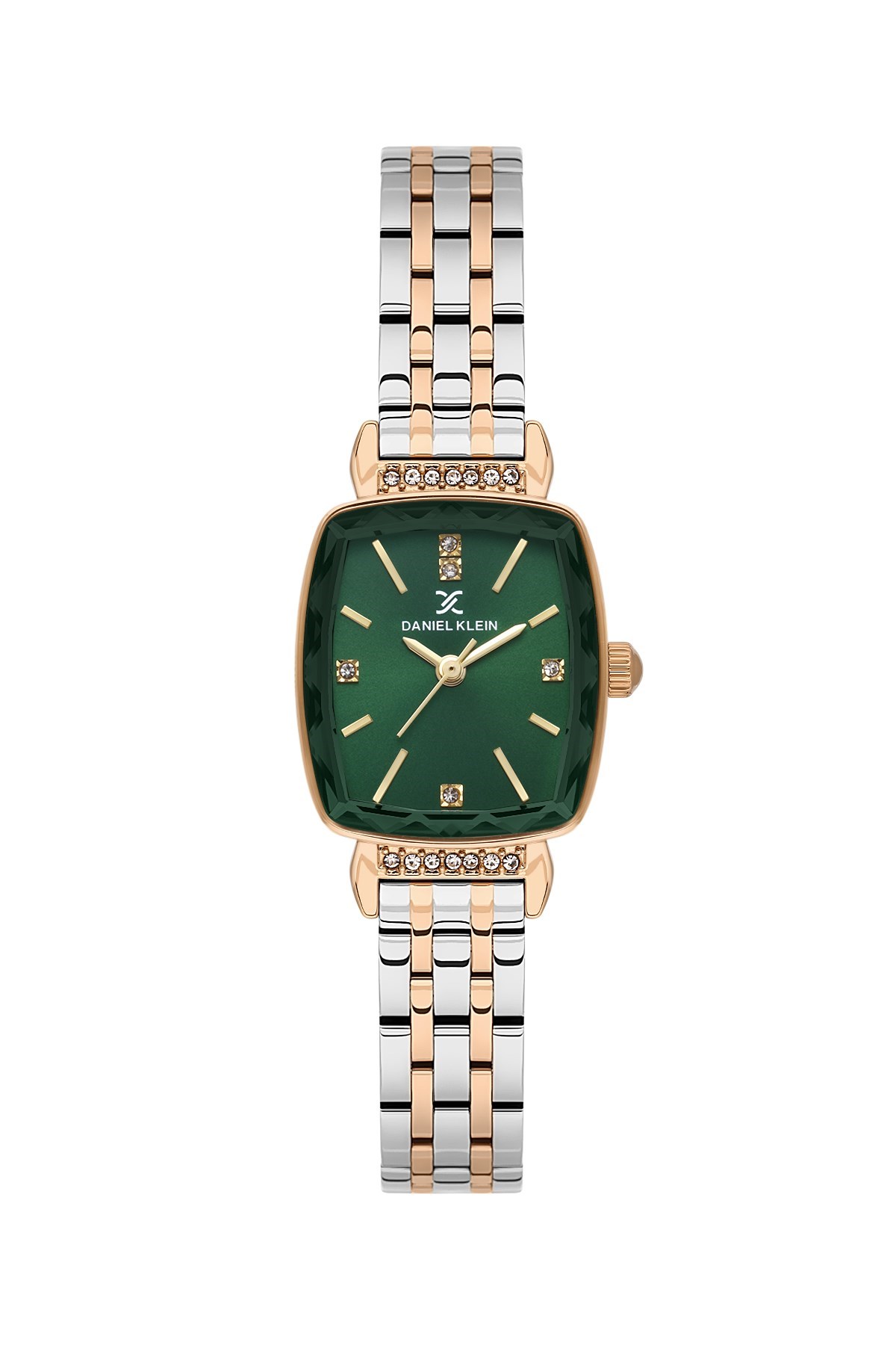 Daniel Klein Metal Rose Gold Gümüş Çift Renk Kare Yeşil Kasa Kadın Kol Saati DKE.1.11008-7