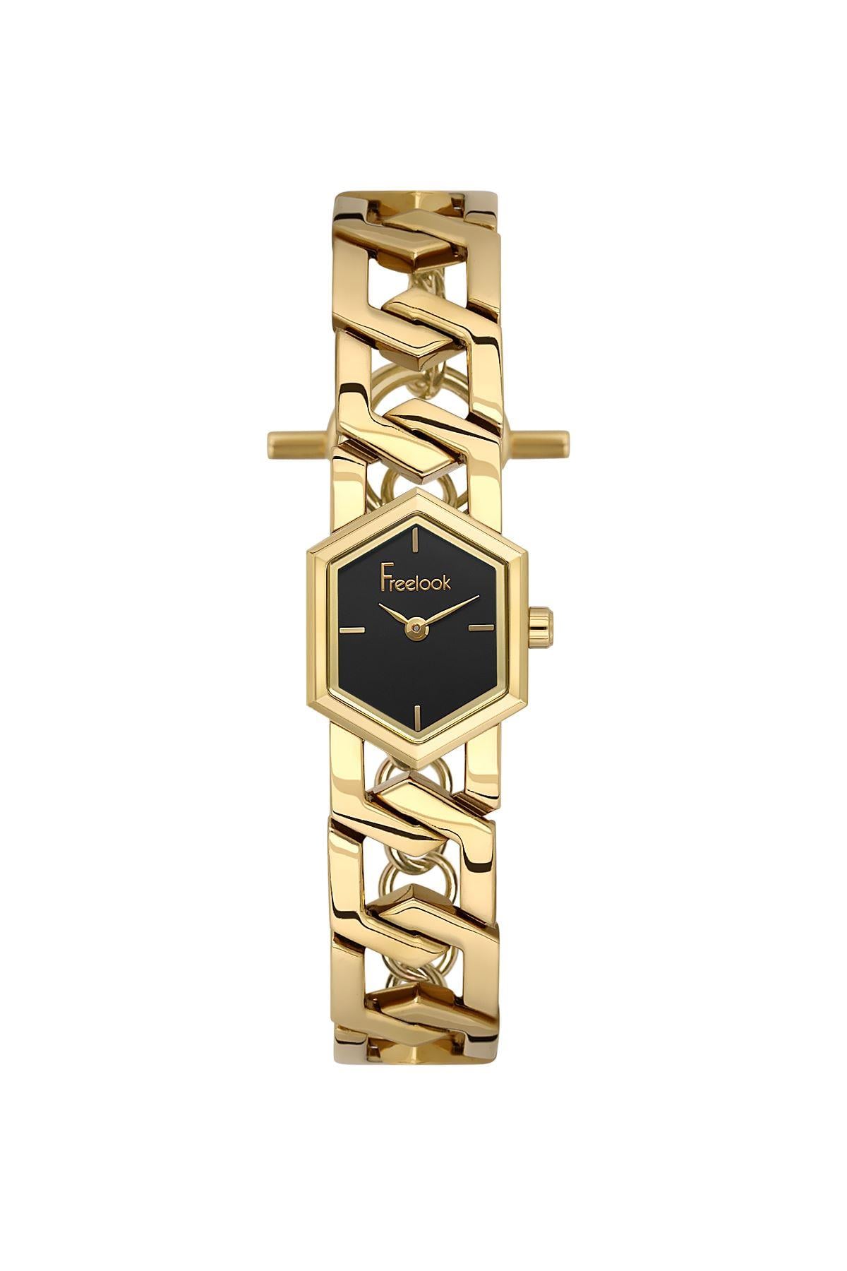 Freelook Gold Renk Tasarımılı Metal Kordon Kadın Kol Saati