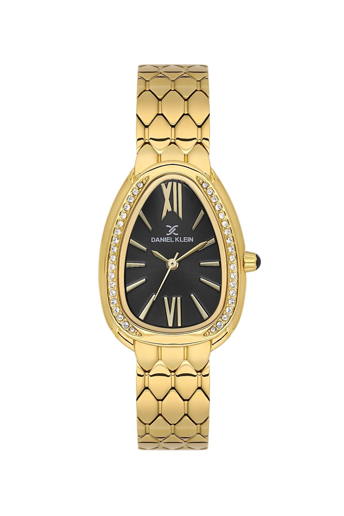 Daniel Klein Premium Damla Taşlı  Kasa Siyah Kadran Metal Gold Renk Kadın Kol Saati DK.3.10067-3