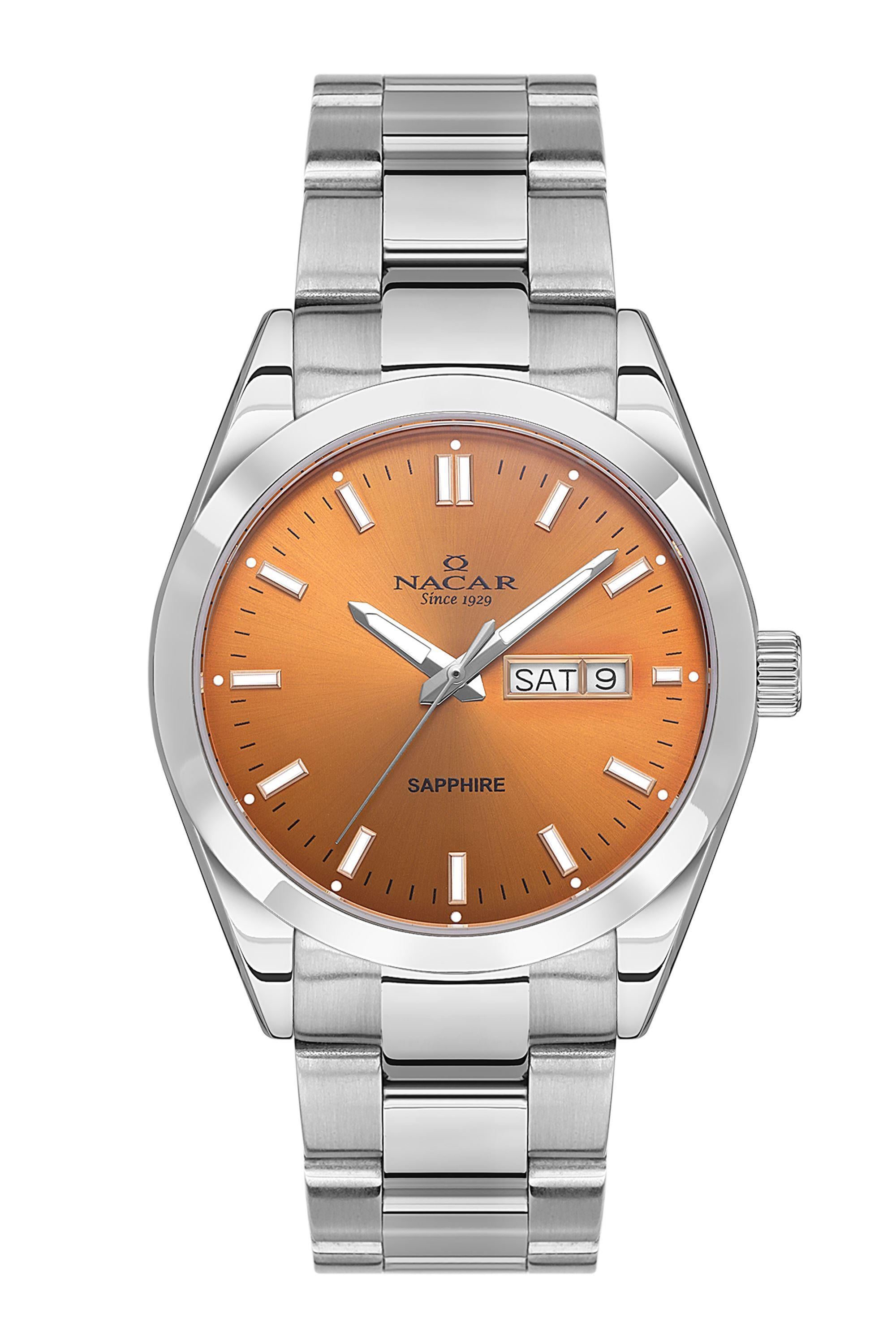 Nacar Metal Çelik Turuncu Kadran Safir Cam Erkek Kol Saati NC31-299227-AOM