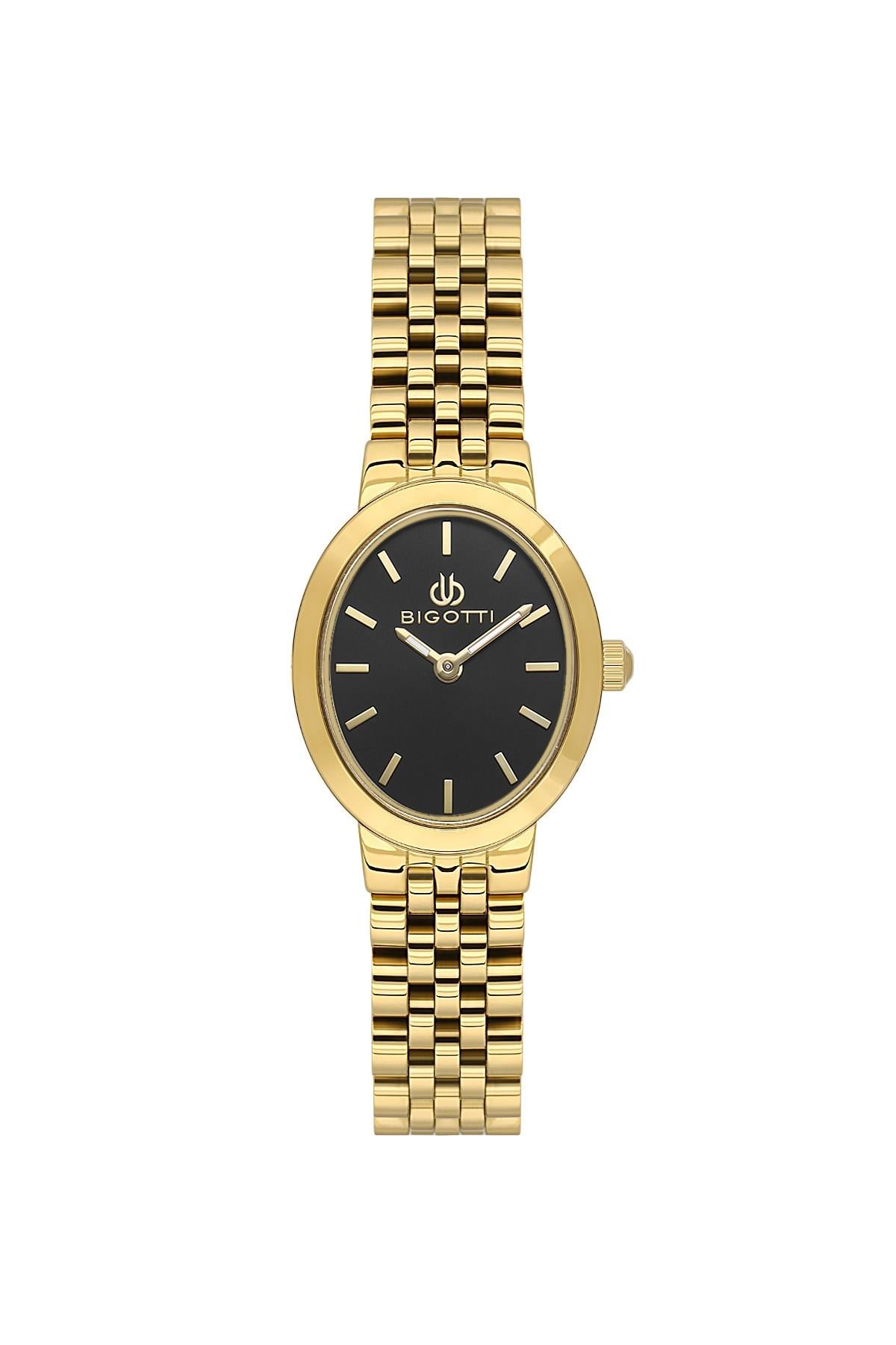 Bigotti Milano Altın Gold Metal Sade Siyah Kadran Kadın Kol Saati BG.1.10660-7