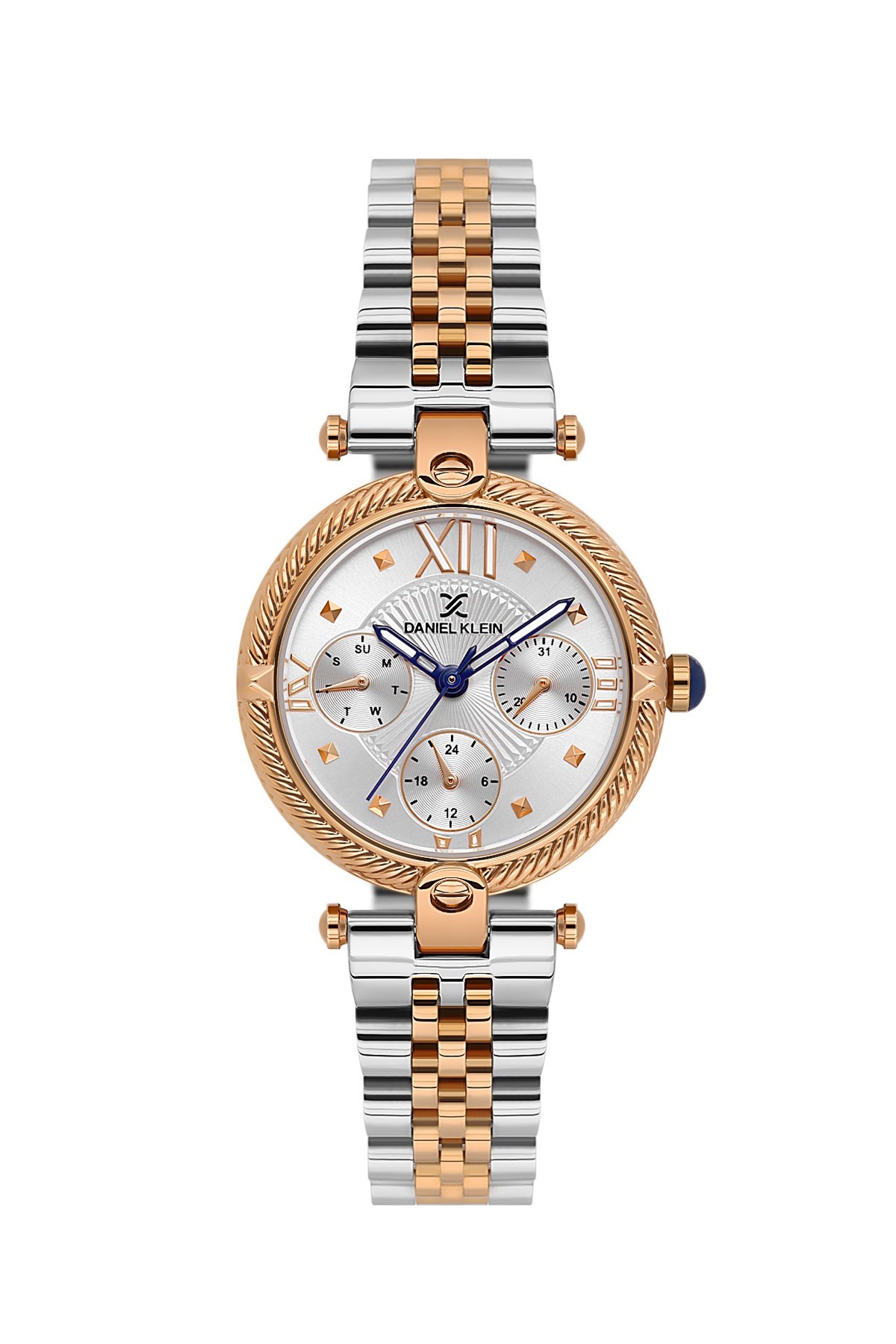 Daniel Klein Metal Tasarımlı Kasa Rose Gold Gümüş Çift Renk Spor Japon Multifonksiyon Kadın Kol Saati DKE.1.10952-6