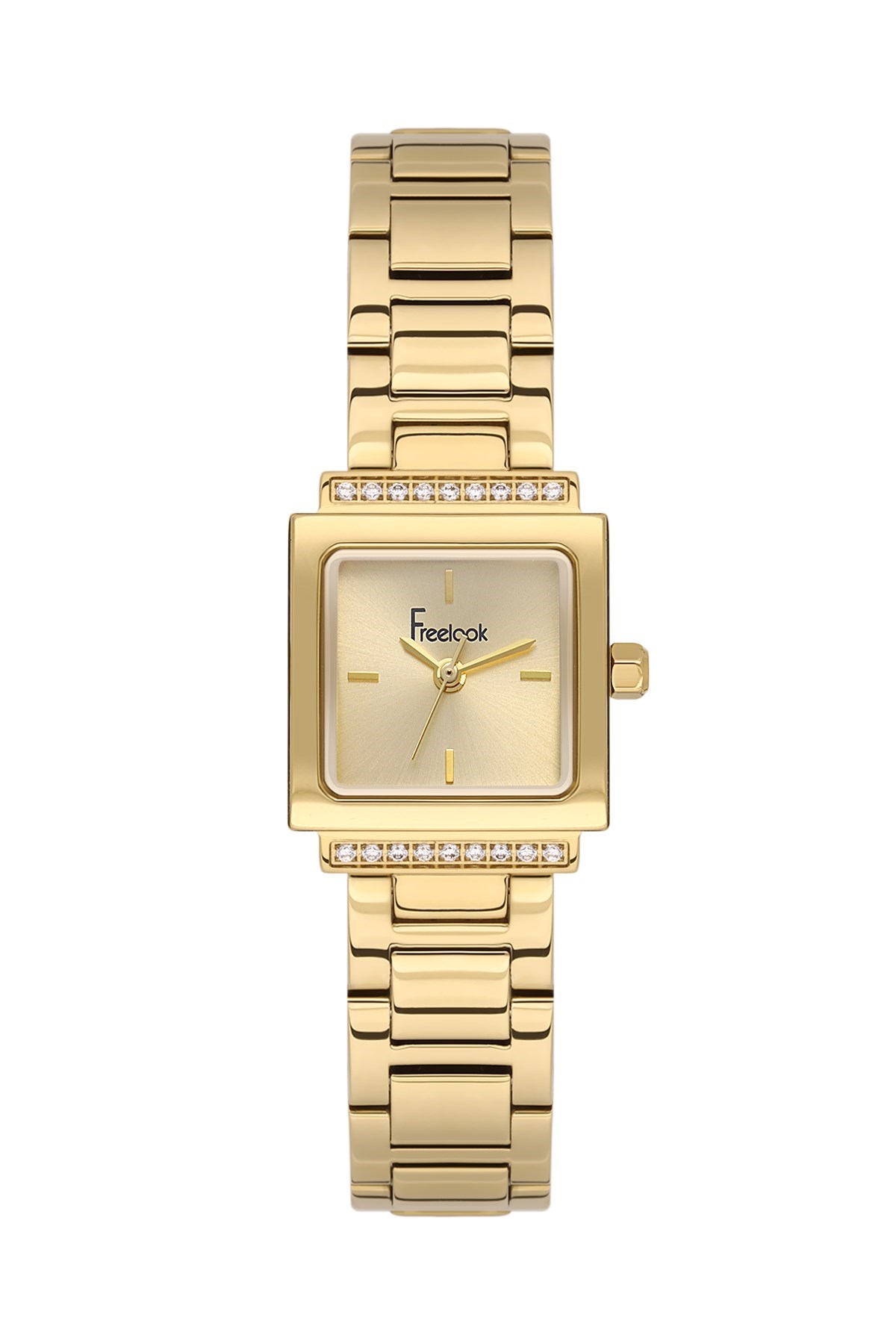 Freelook Kare Taşlı Kasa Çelik Metal Altın Renk Klasik Sade Kadın Kol Saati FL.1.10522-4