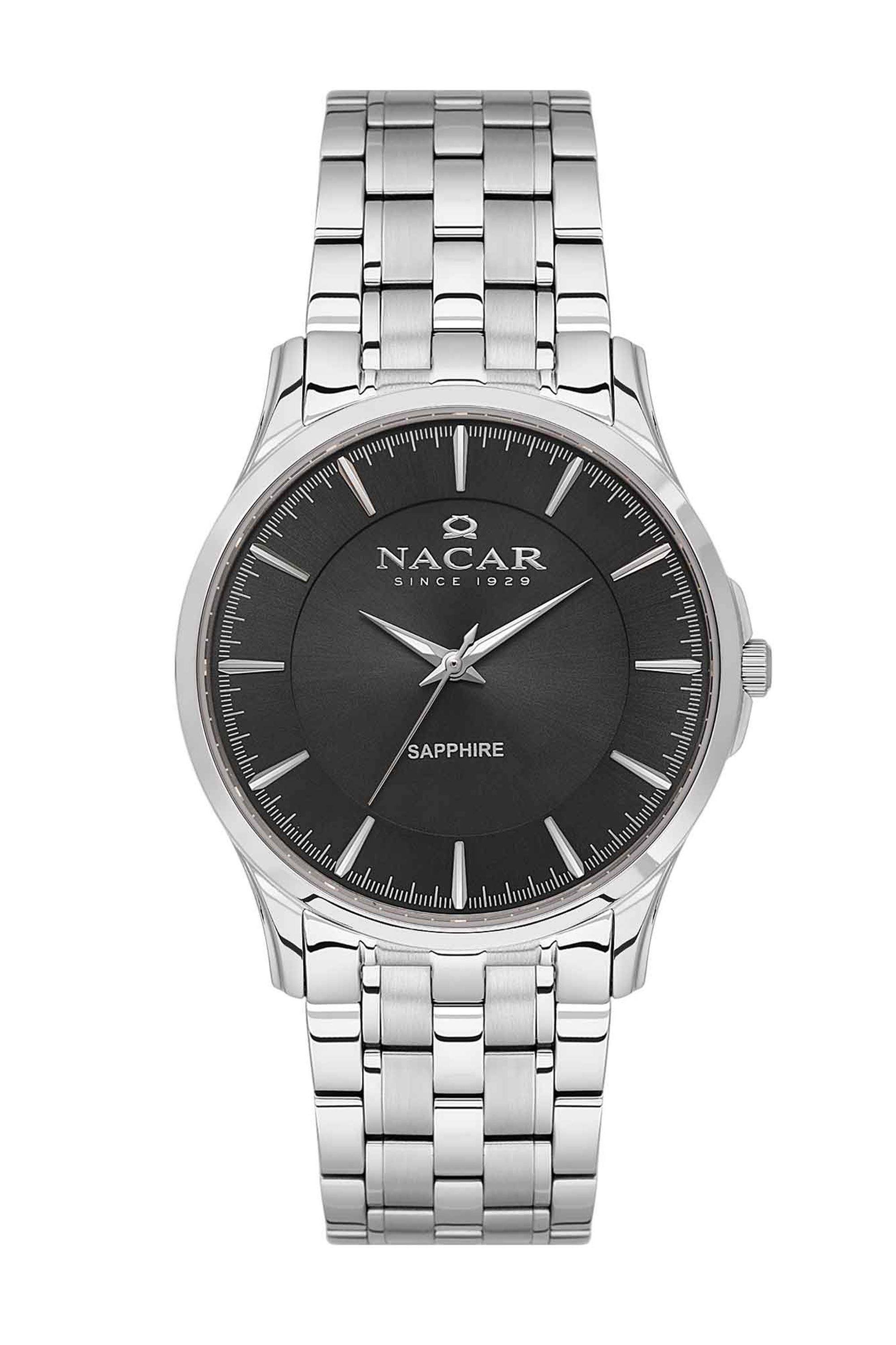 Nacar Çelik Kasa Kordon Klasik Safir Cam Siyah Yuvarlak Kadran Erkek Kol Saati NC45-2925001-ABM