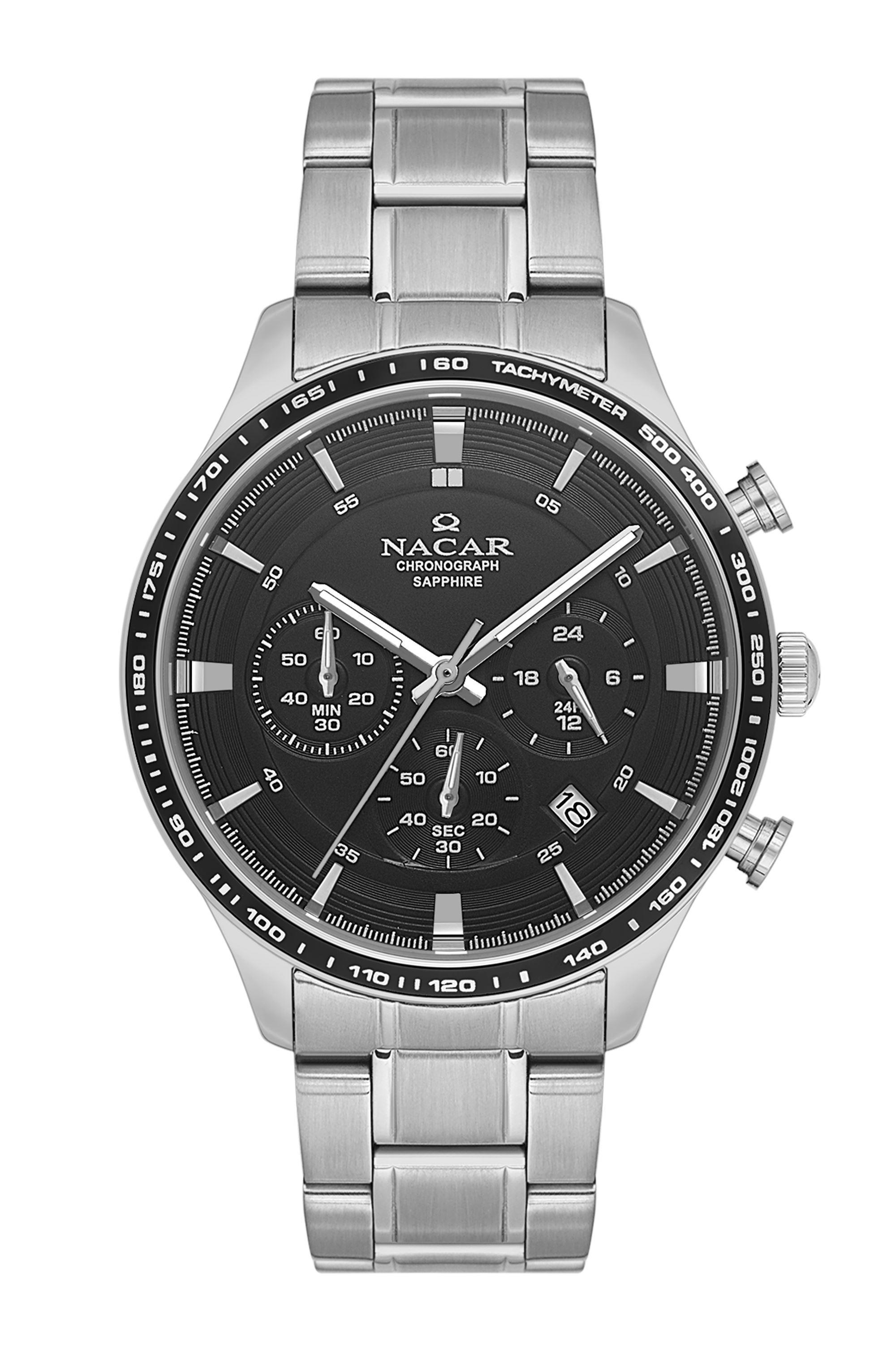 Nacar Çelik Siyah Kadran Kronometreli Safir Cam Erkek Kol Saati NC31-299354-ABBM
