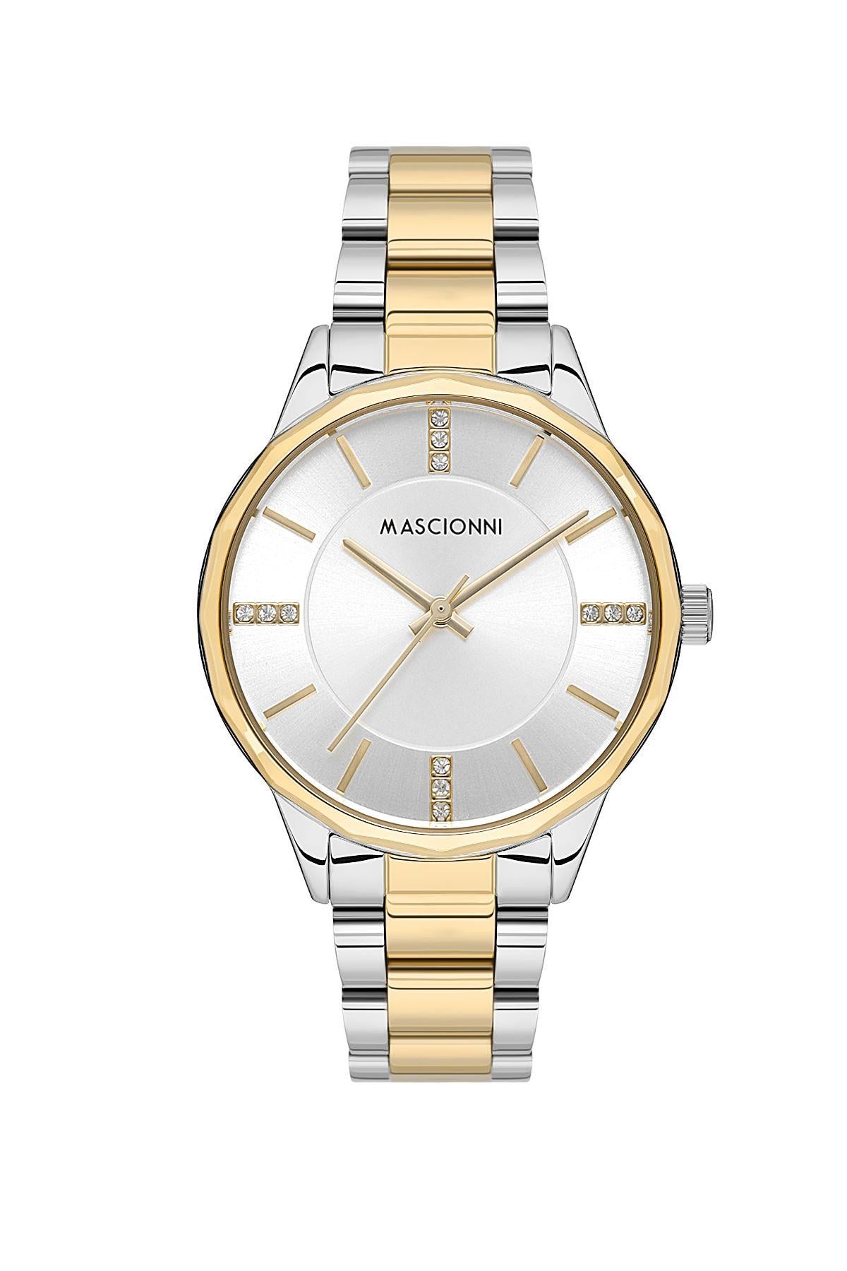 Mascionni Çift Renk Taşlı Model Gümüş&Gold Kadın Kol Saati M.1.2177.02