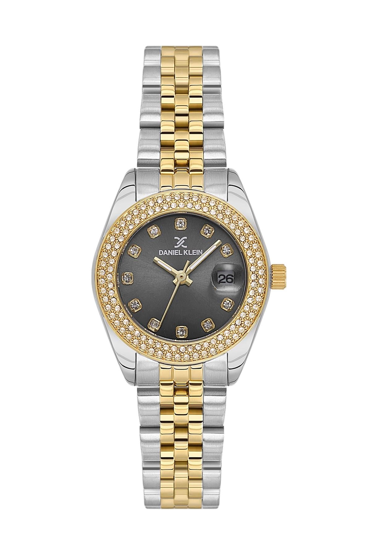 Daniel Klein Premium Yuvarlak Kasa Siyah Kadran Metal Gold Gümüş Renk Kadın Kol Saati DK.3.10691-4