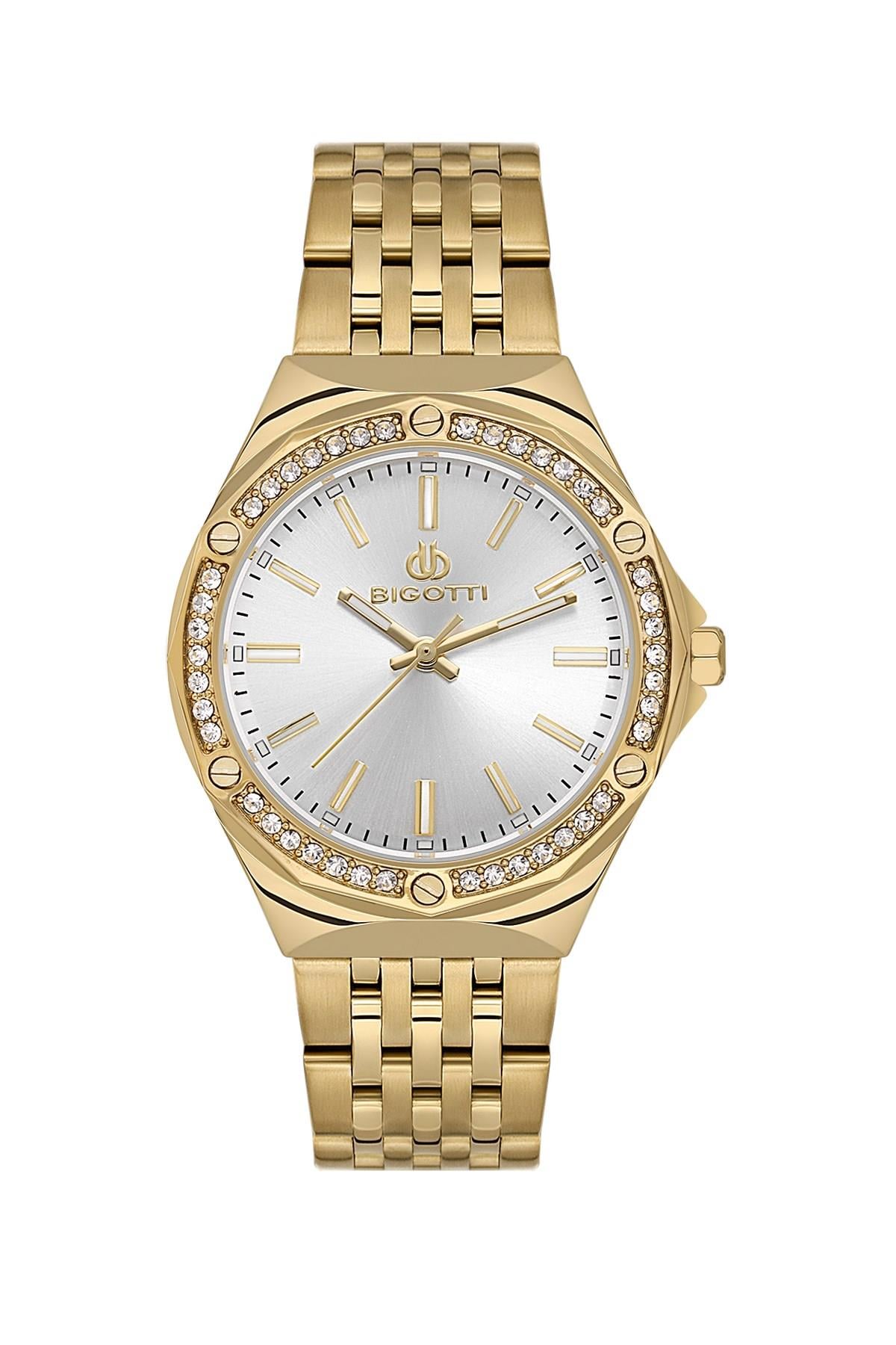 Bigotti Milano Altın Gold Renk Taşlı Kasa Metal Spor Kadın Kol Saati BG.1.10609-3
