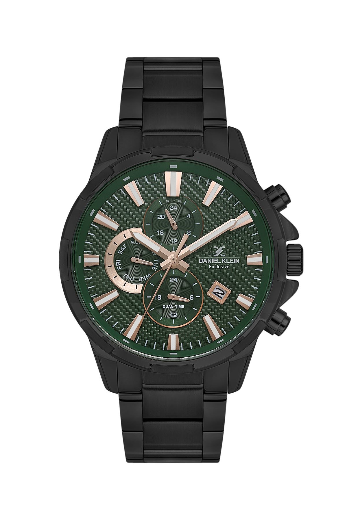 Daniel Klein Metal Siyah Kasa Kordon Japon Multifonksiyon Yeşil Kadran Spor Erkek Kol Saati DK.3.10003-6