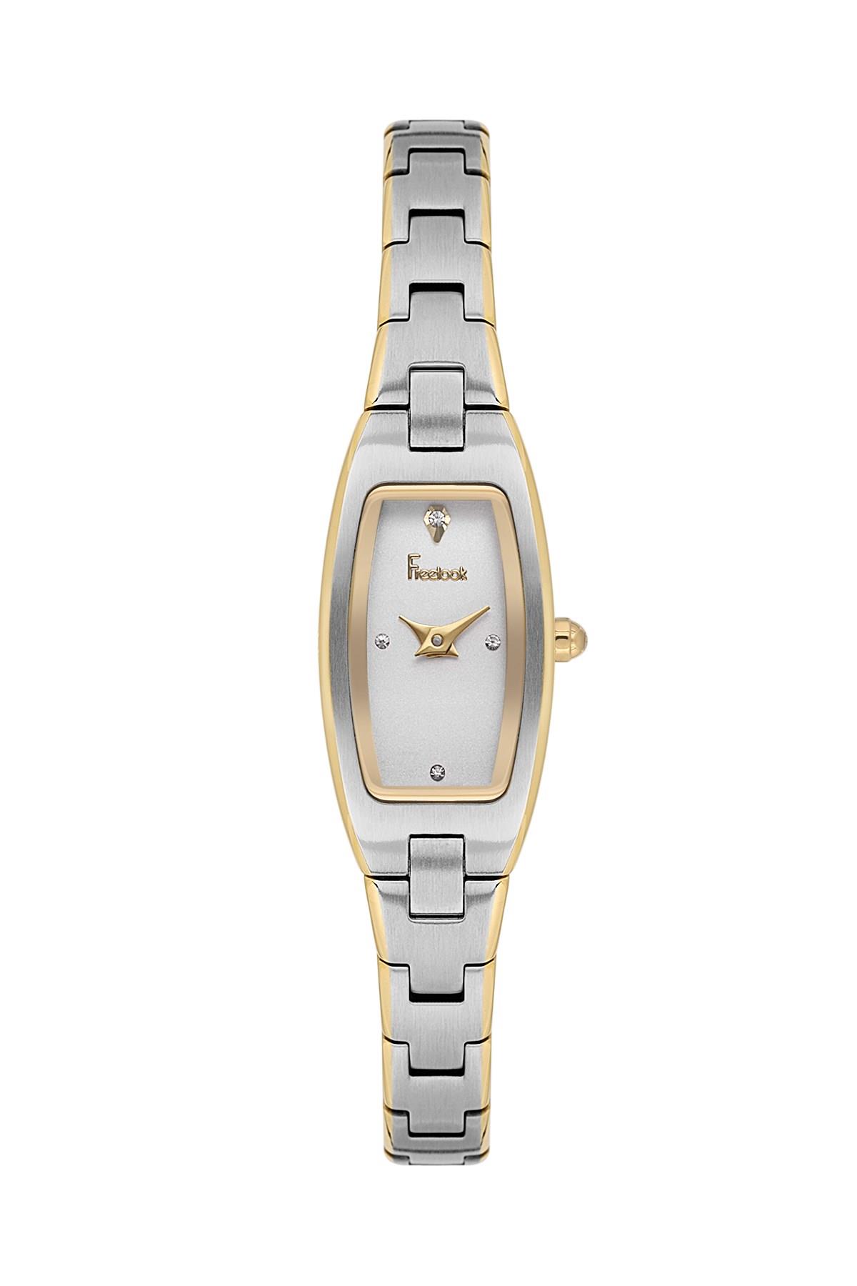 Freelook Kare İnce Zarif Altın Gold Gümüş Çift Renk Çelik Kadın Kol Saati FL.4.10019-3