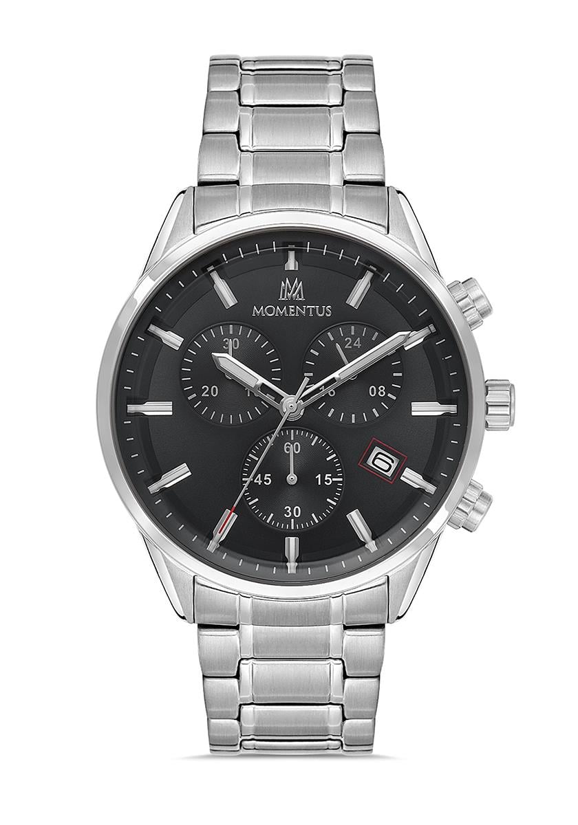 Momentus Metal Çelik Spor Fonksiyonlu Kronometreli Siyah Kadran Erkek Kol Saati SC380S-04SS