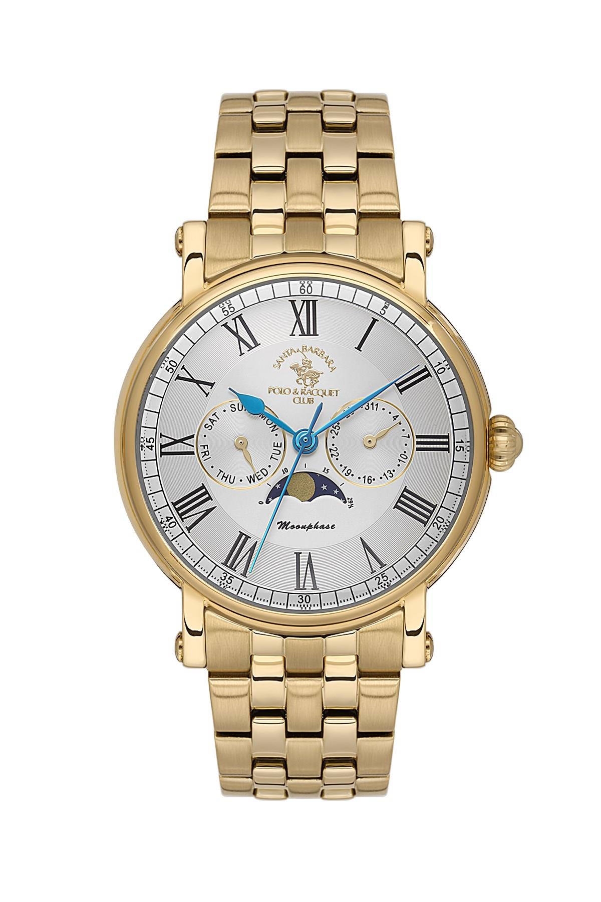 Santa Barbara Polo & Racquet Club Spor Çelik Altın Gold Renk Tasarımlı Beyaz Kadran Erkek Kol Saati SB.4.10032-4