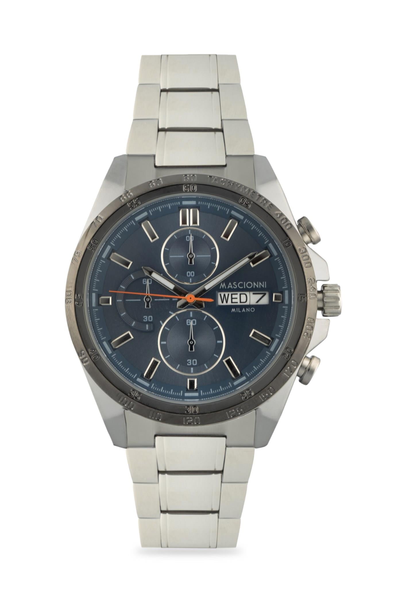 Mascionni Lacivert Kadran Spor Kasa Gümüş Renk Erkek Kol Saati M.1.2399-04