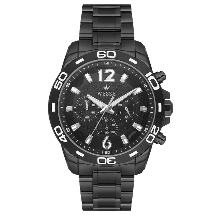Wesse  Çelik Metal Siyah Kasa Kordon Kronometreli Spor Erkek Kol Saati WWG403506