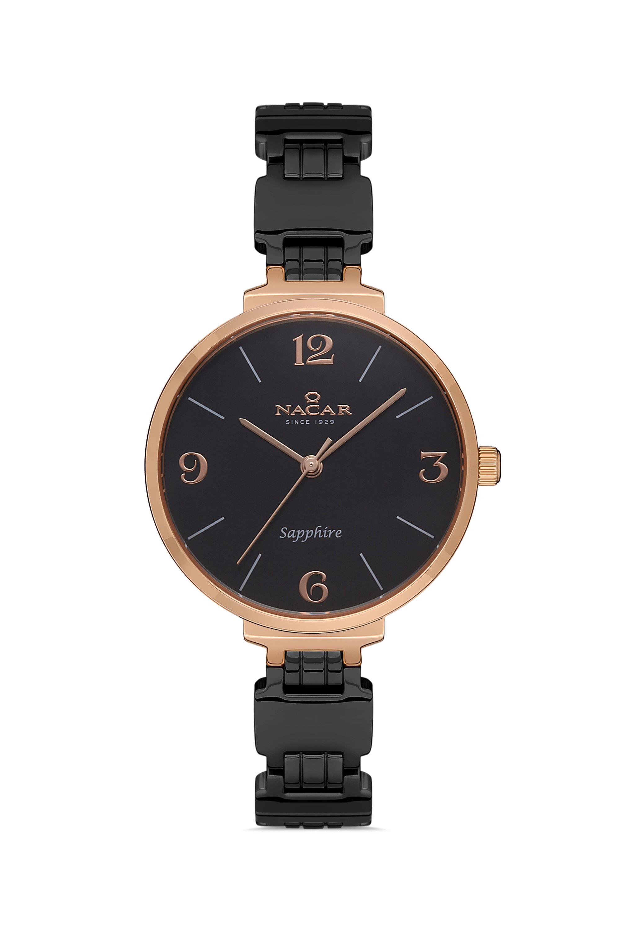Cam Metal Siyah Kordon Rose Gold Kasa Bayan Saati NC34-39B231-RBM