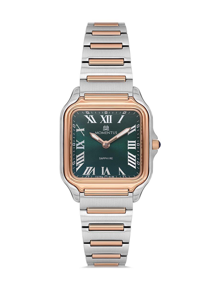 Momentus Tasarımlı Model Safir Camlı Çift Renk Kadın Kol Saati CS348T-15SR