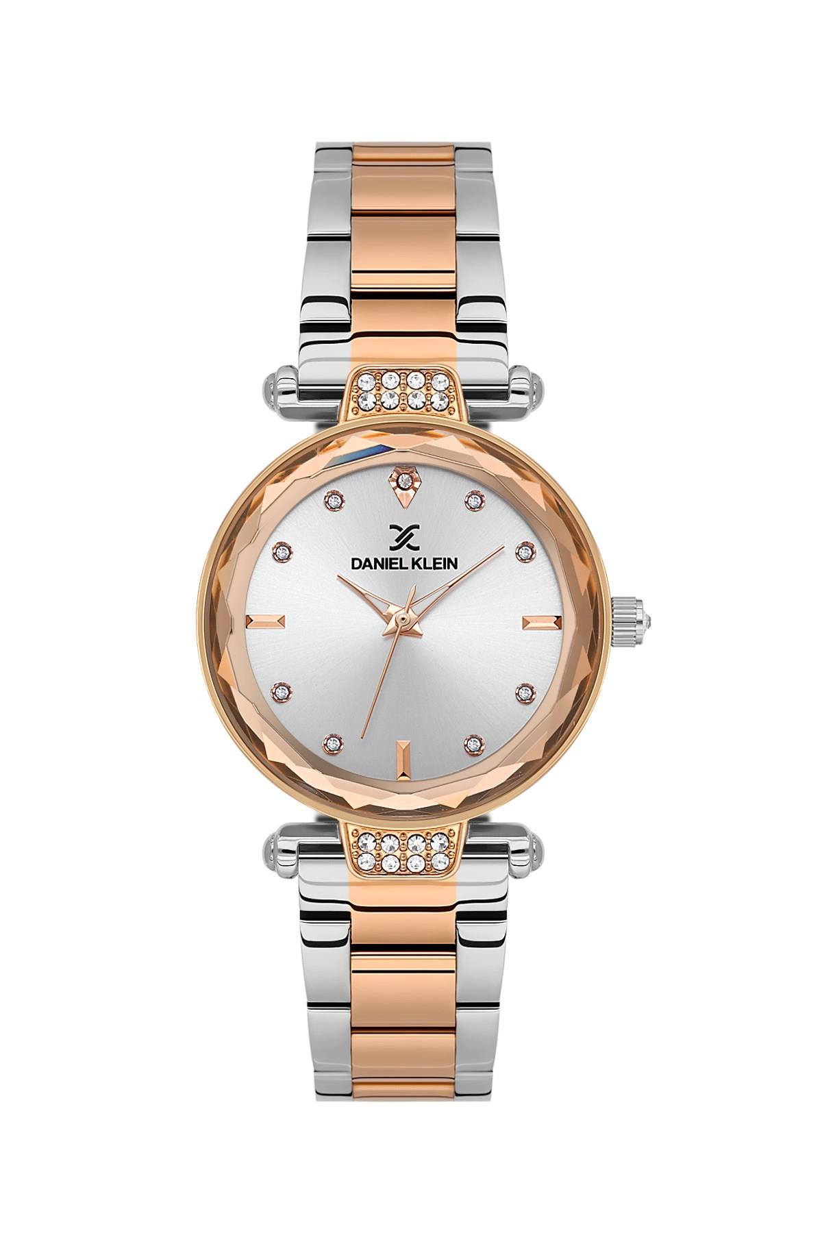 Daniel Klein Premium Yuvarlak Kasa Beyaz Kadran Metal Rose Gold Gümüş Renk Kadın Kol Saati DK.6.14132-8