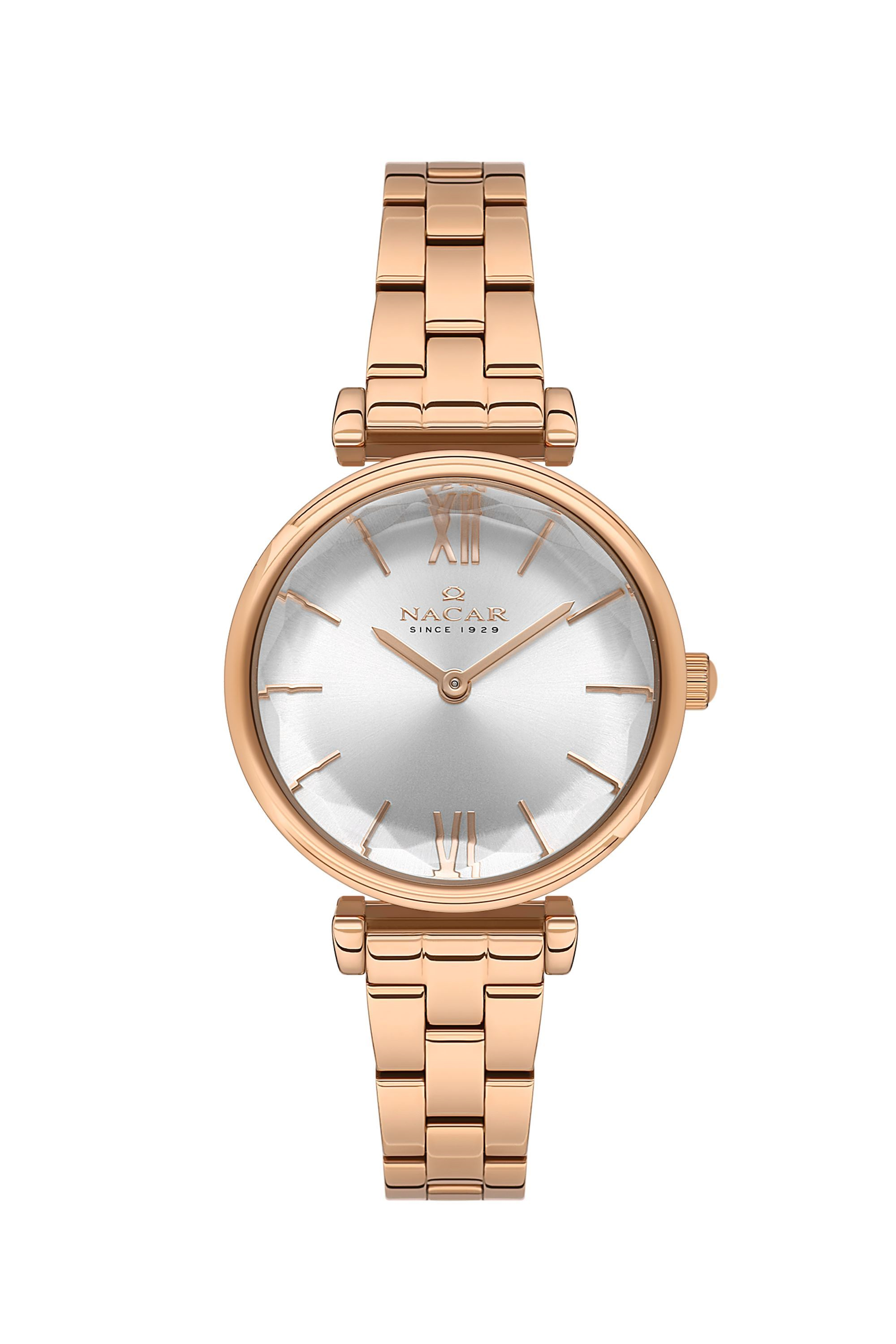 Nacar Çelik Metal Kordon Yuvarlak Kasa Rose Gold Kadın Kol Saati NC34-3921125-RSM
