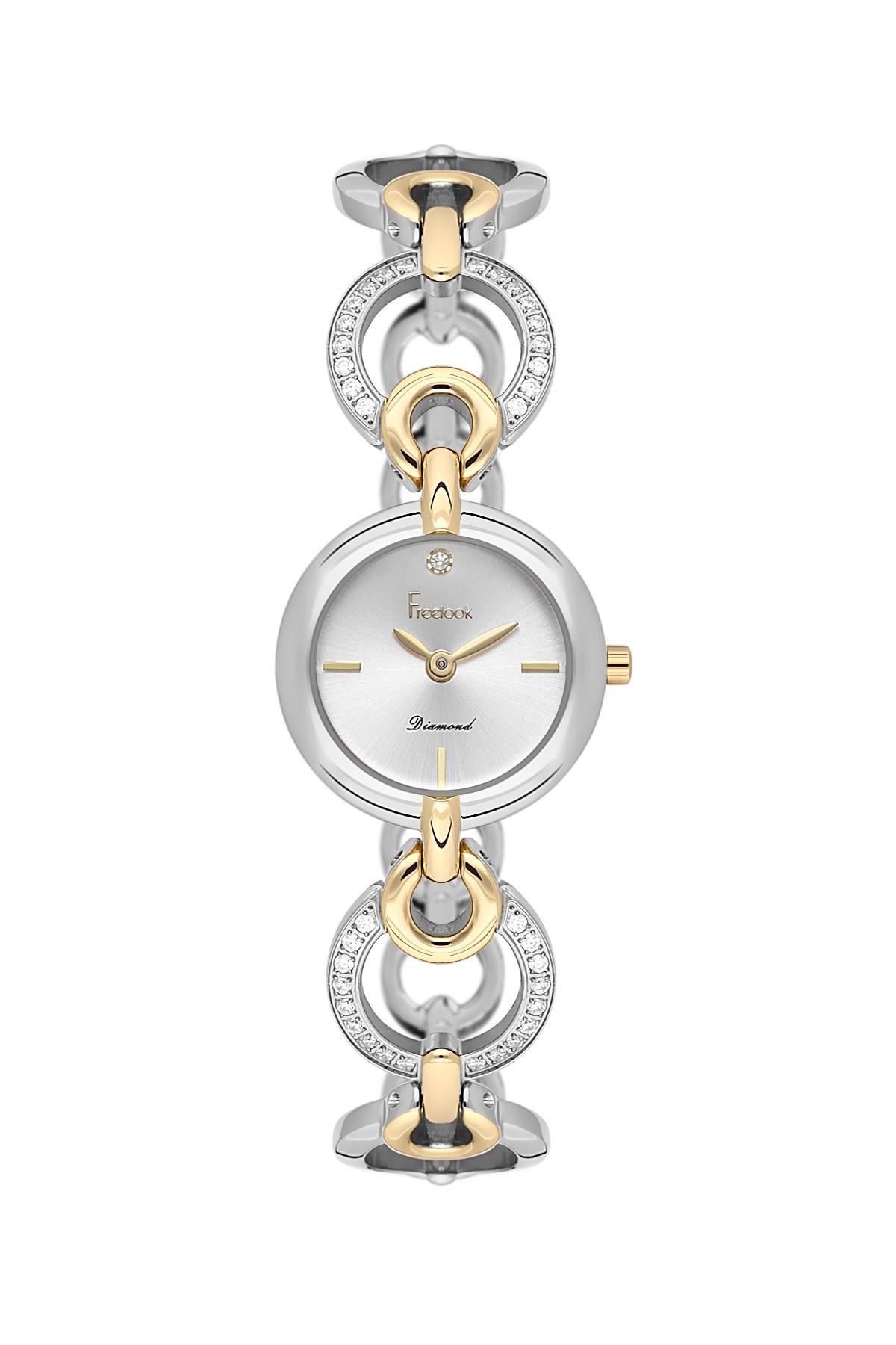 Freelook Fantazi Künye Model Dıamond Sertifikalı Taşlı Çift Renk Çelik Kadın Kol Saati FL.4.10020-1