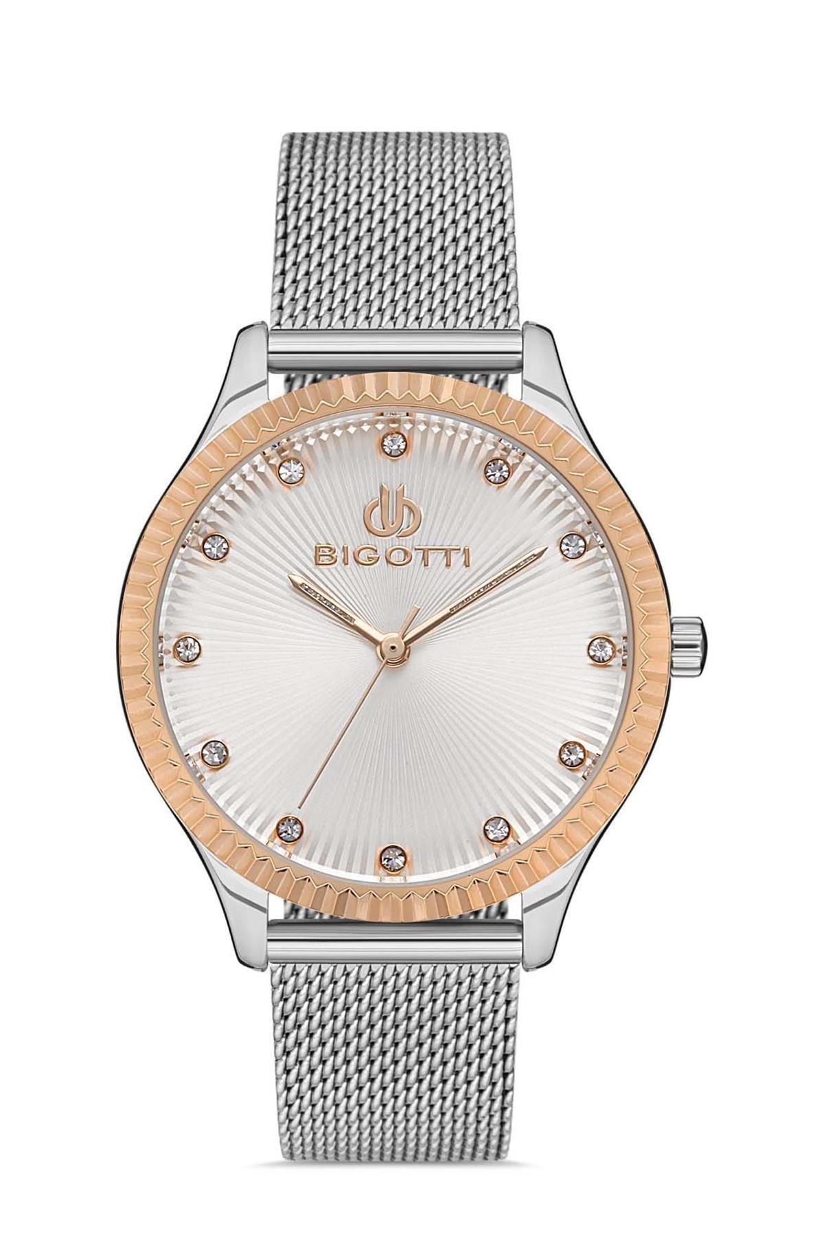  Bigotti Milano Klasik Hasır Kordon Beyaz Kadran Rose Gold Kasa Sade Kadın Kol Saati BG.1.10294.2
