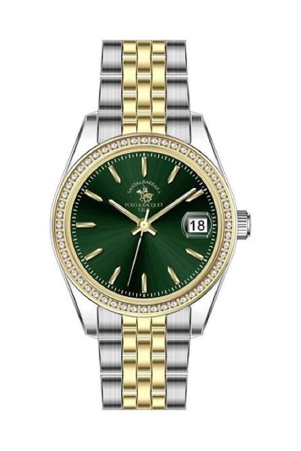 Santa Barbara Polo Metal Kordonlu Yeşil Kadran Çift Renk Spor Kasa Kadın Kol Saati SB.1.10644-4