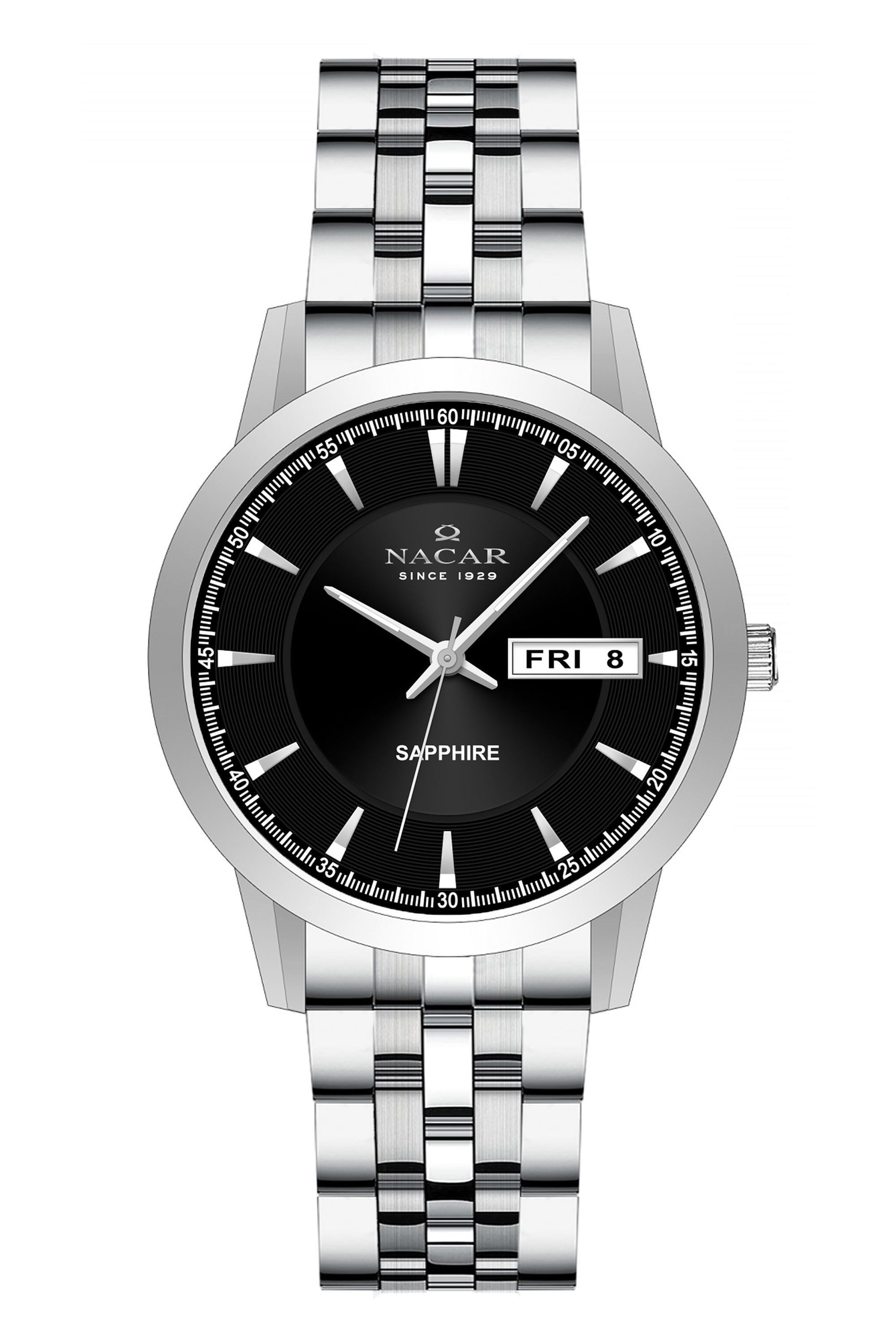 Nacar Çelik Gümüş Renk Yuvarlak Siyah Kasa Safir Cam Klasik Damatlık Erkek Kol Saati NC31-294740-ABM